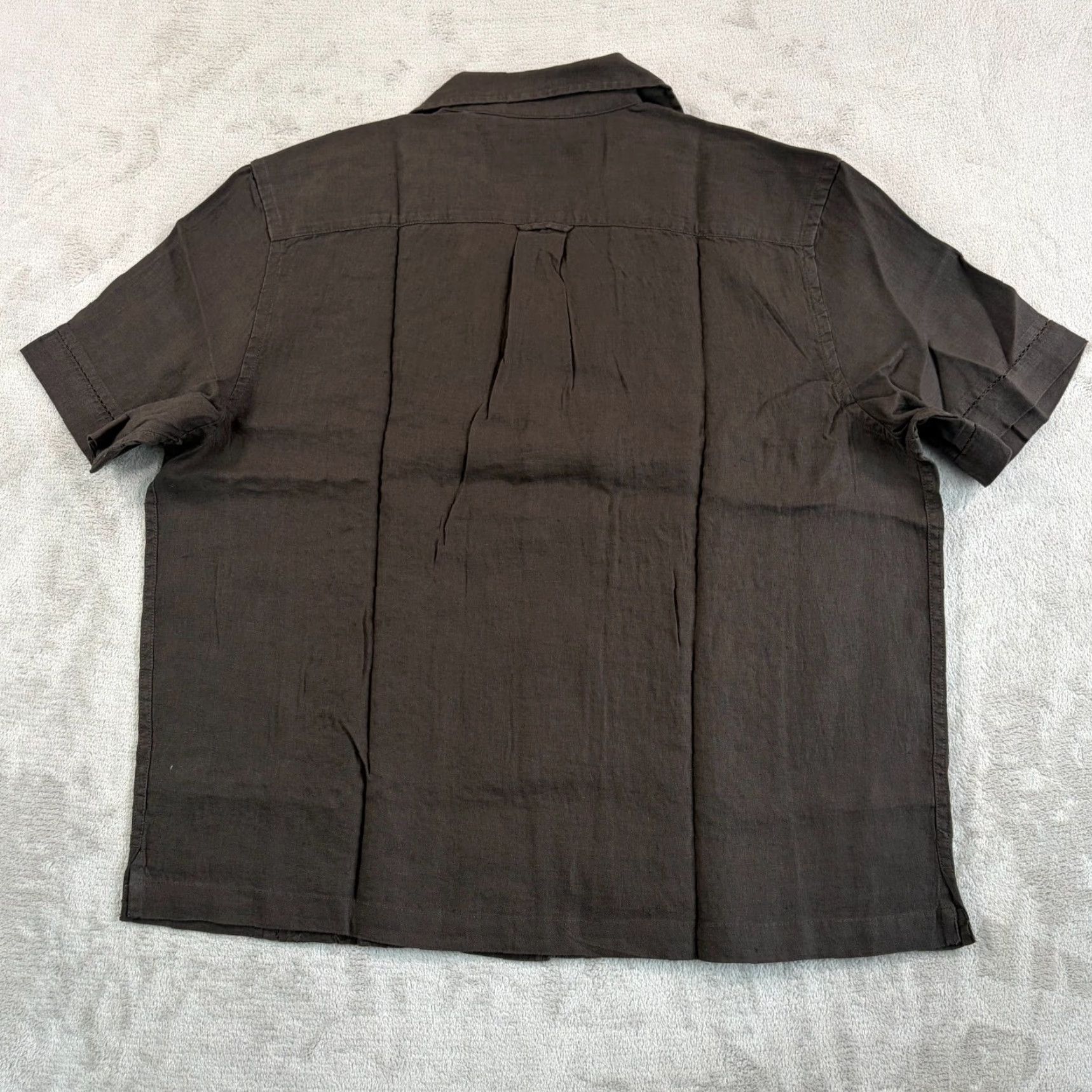 Todd Snyder Todd Snyder Cropped Embroidered Linen Camp Collar Shirt in Caviar Large NWT Size US L / EU 52-54 / 3 - 7 Thumbnail