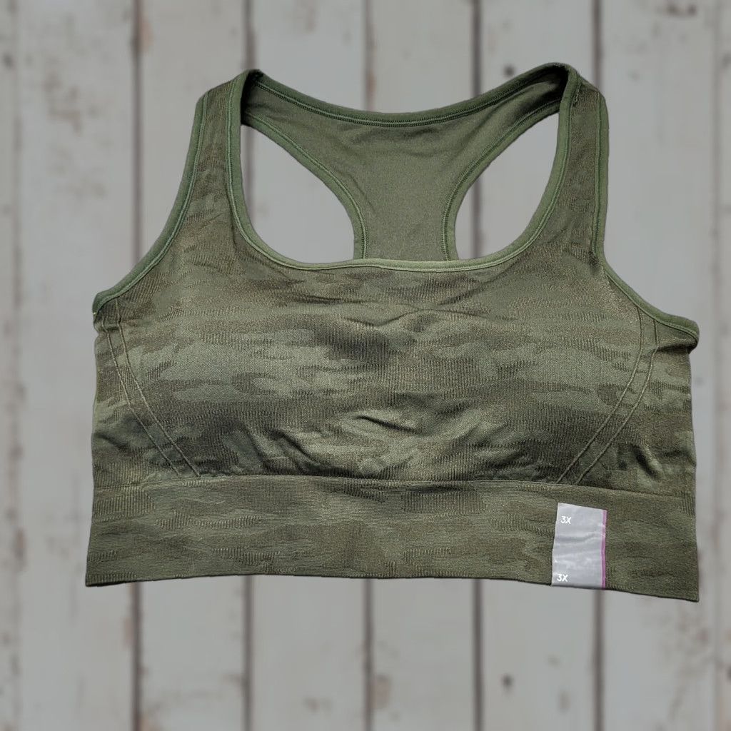 Vintage All in Motion Sports Bra 3X Racerback Medium Support Seamless Dark Green Gray Women's 3XL Size ONE SIZE - 1 Thumbnail
