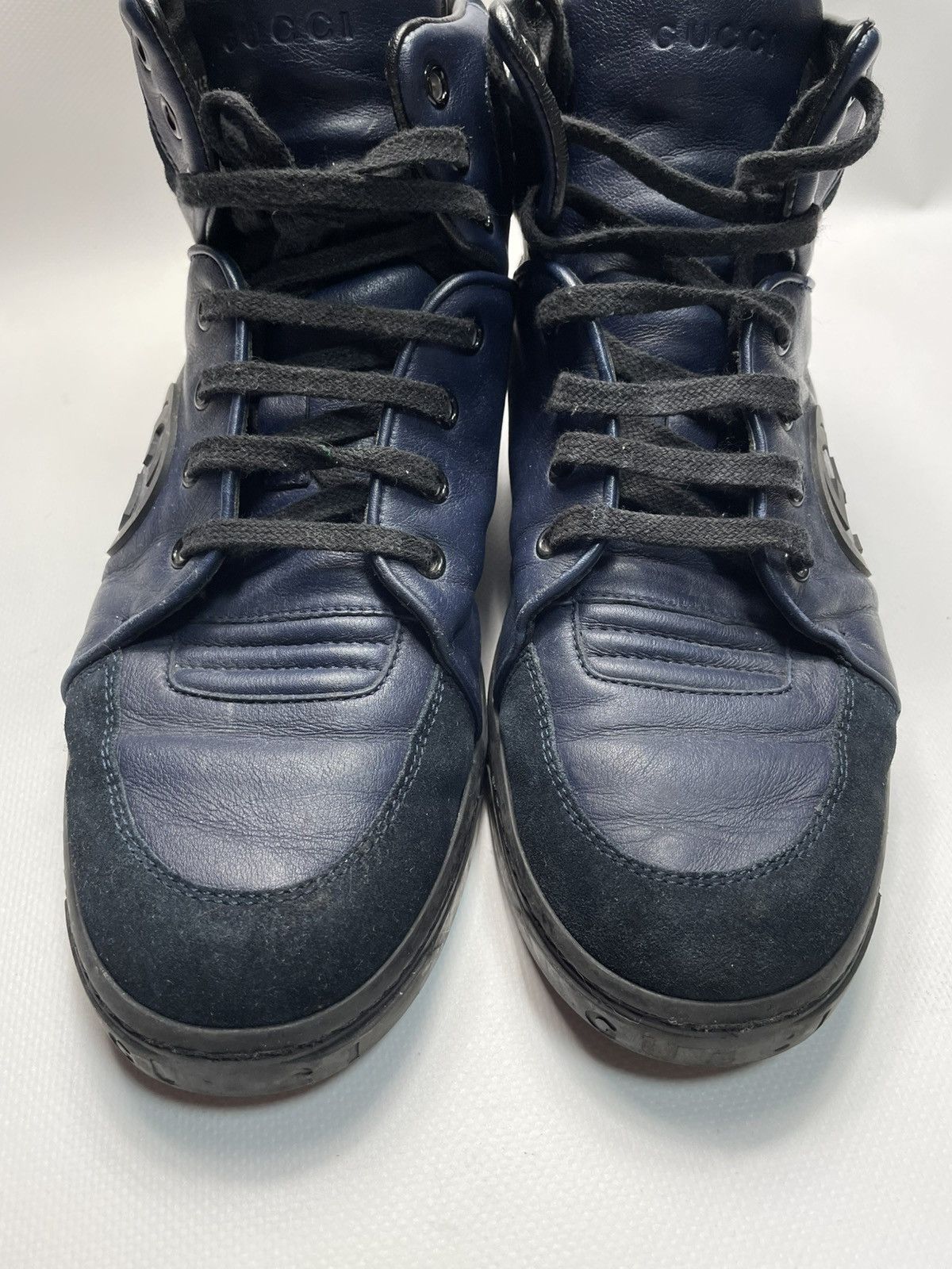 Gucci Gucci Navy Blue Leather Suede Interlocking High-Top Sneakers Size US 9 / EU 42 - 2 Thumbnail