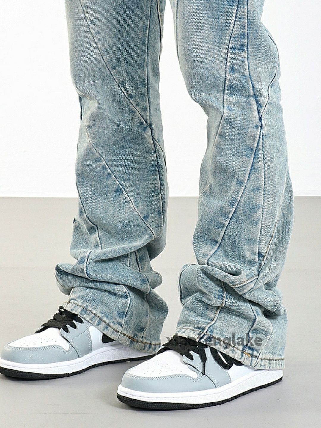 utility washed faded patchwork skate hiphop flared jeans