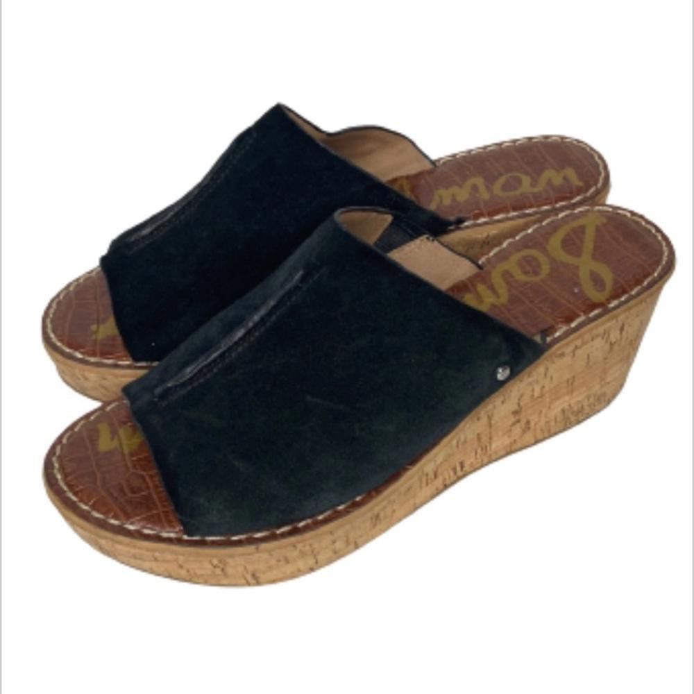 Designer Sam Edelman RANGER Cork Wedge Black Suede Slides, 8.5 Size US 8.5 / IT 38.5 - 1 Thumbnail