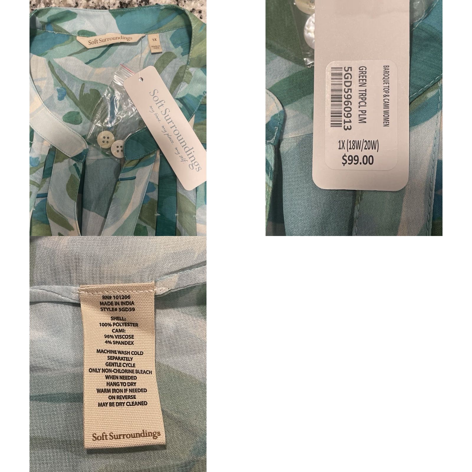 Soft Surroundings Soft Surroundings Tunic Women XL Green Floral Tropical Baroque Top Cami Size XL Tropical Palm Pattern Size XL / US 12-14 / IT 48-50 - 8 Thumbnail