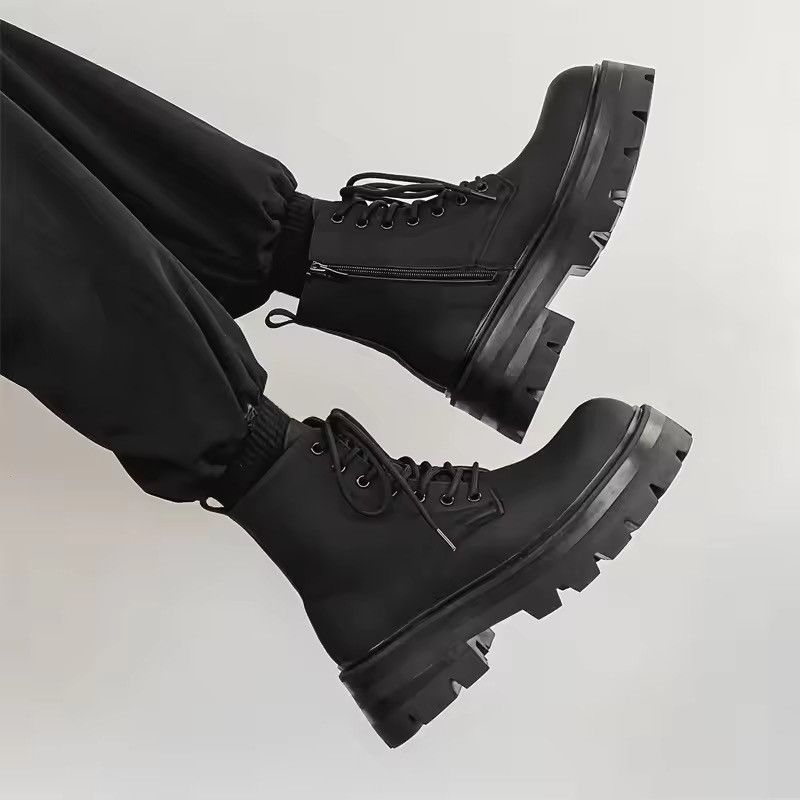 Japanese Brand Chunky Platform Split Leather Combat Boots - Matte Black Size US 8.5 / EU 41-42 - 1 Thumbnail