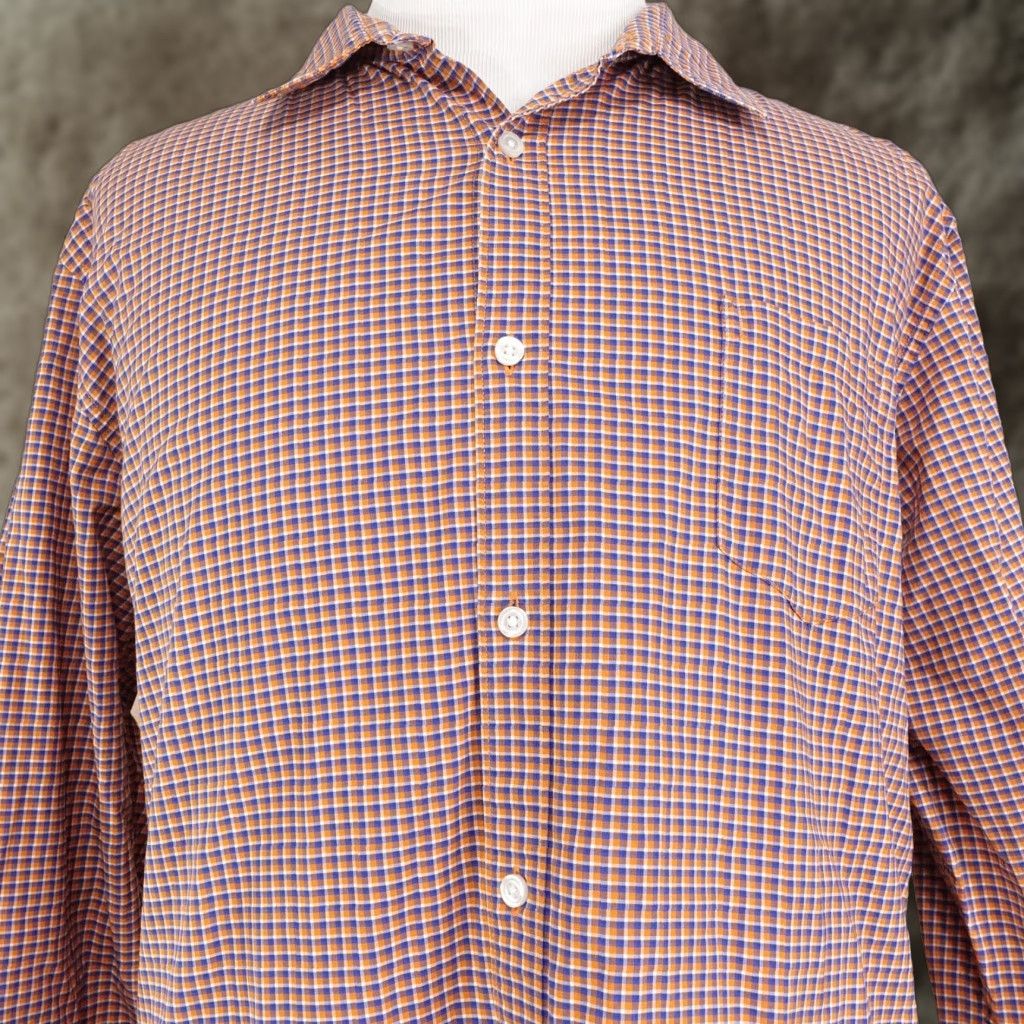 Liz Claiborne VINTAGE Claiborne Shirt Mens 2XL Long Sleeve Casual Cotton Plaid Button-Up Orange Blue Size US XXL / EU 58 / 5 - 1 Thumbnail