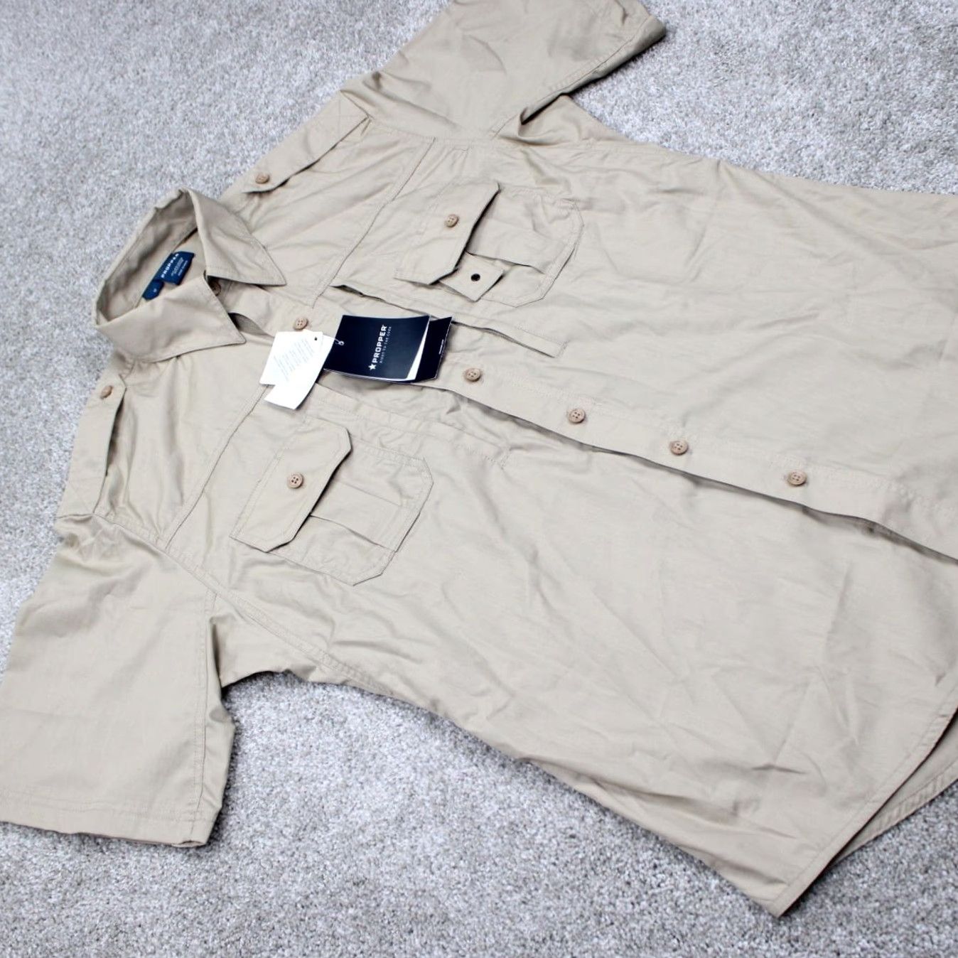 Propper PROPper Tactical Shirt Mens Medium Beige Short Sleeve Button-Up NWT Polyester Cotton S/S Pockets Size US M / EU 48-50 / 2 - 6 Thumbnail
