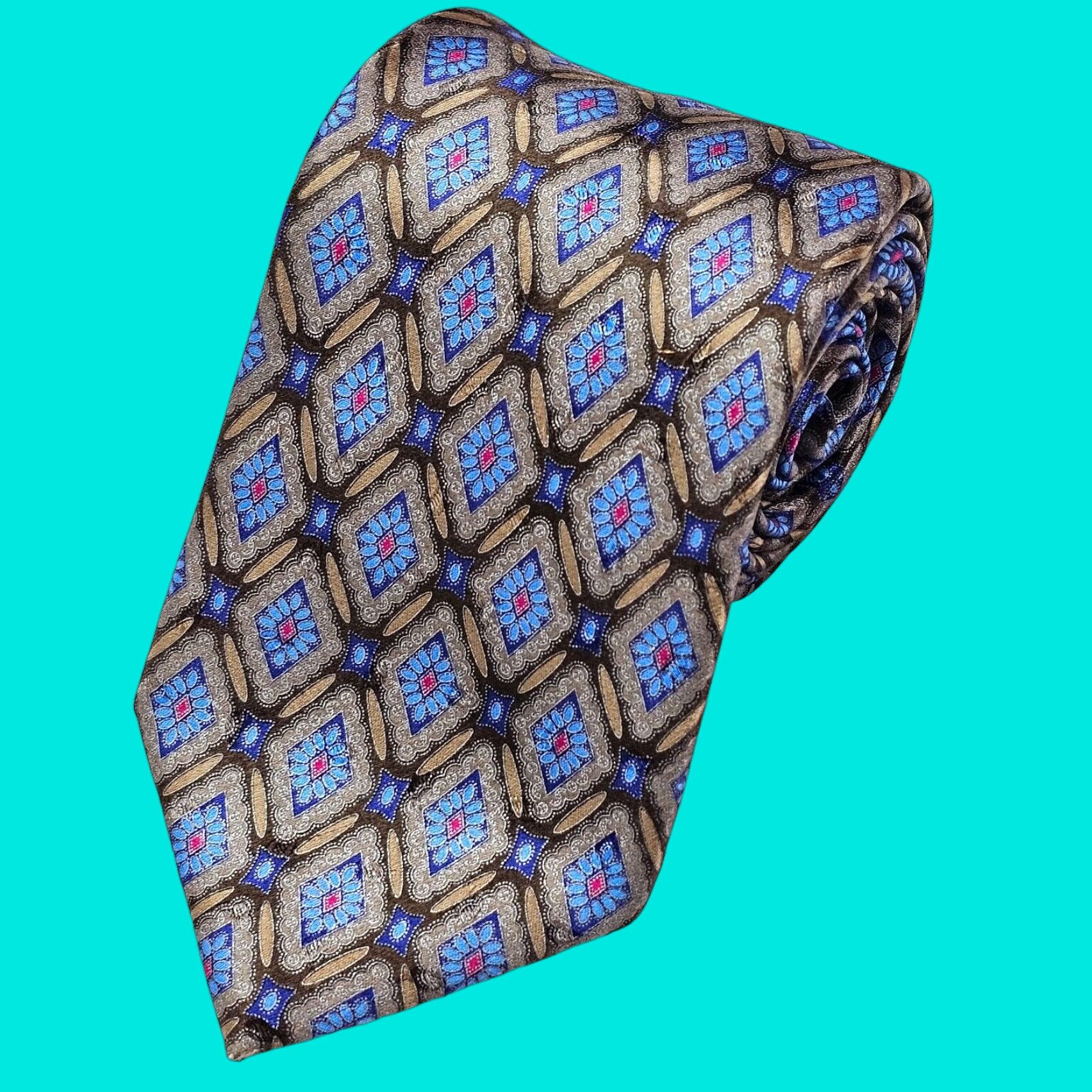 Ermenegildo Zegna ERMEENEGILDO ZEGNA Luxury Tie Men's Long 62" Silk Blue Geometric Designer Preppy Mens Size ONE SIZE - 1 Thumbnail