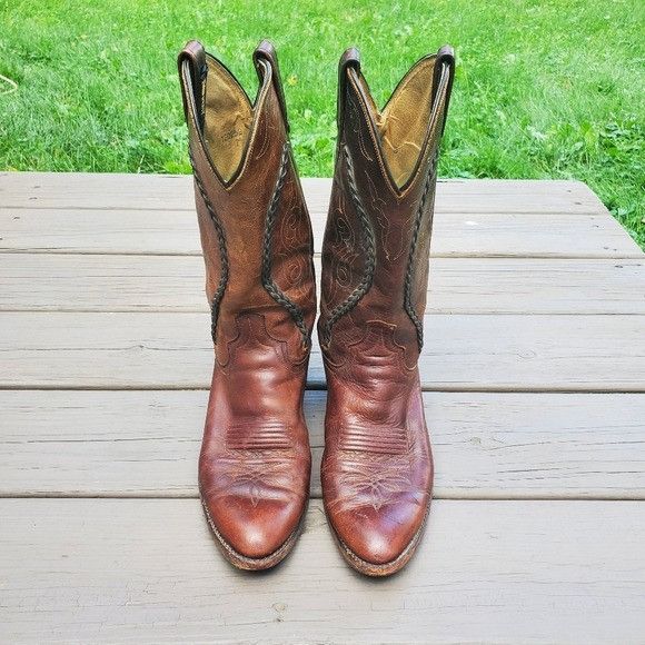 Dan Post × Vintage Vintage 70s Dan Post Brown Leather Braid Shaft Western Boots Size US 9 / EU 42 - 4 Thumbnail