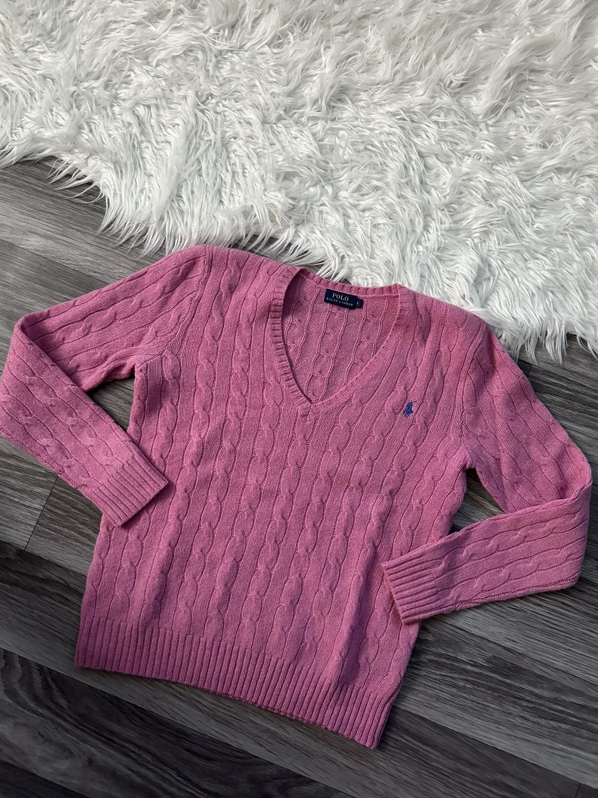 Polo Ralph Lauren Polo Ralph Lauren Lana Merino Wool Pink V neck Sweater hype Size L / US 10 / IT 46 - 1 Thumbnail