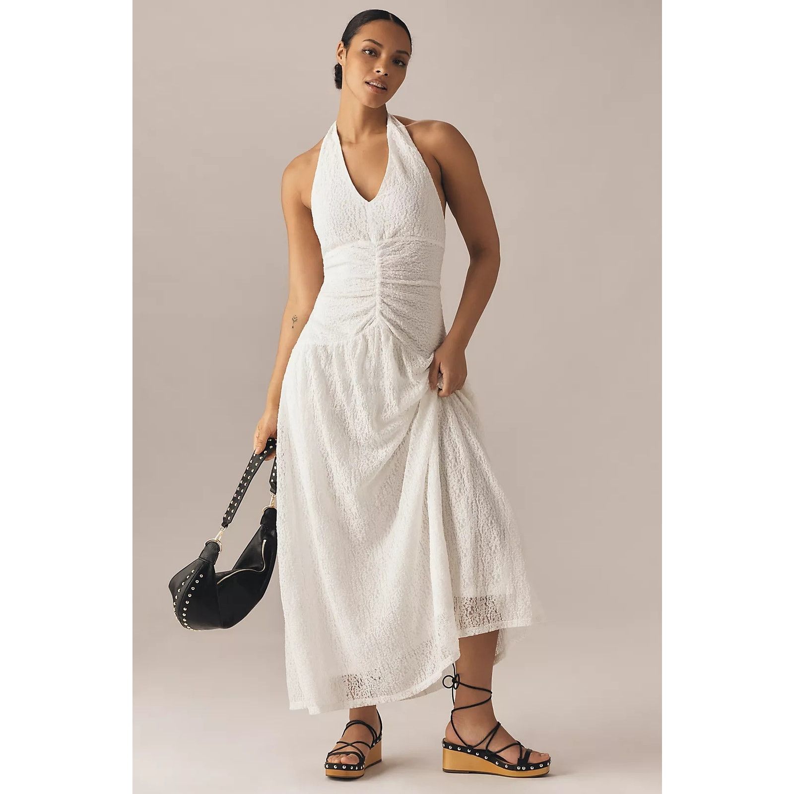 Anthropologie NWT Flat White Plunge Slim Maxi Dress $168 PLUS 1X White Size XXL / US 16-18 / IT 52-54 - 5 Thumbnail