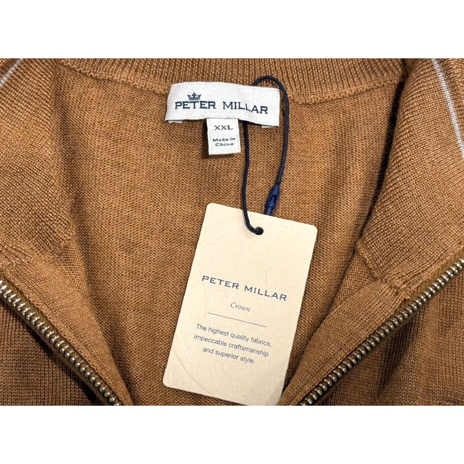 Peter Millar NWT Peter Millar Autumn Crest 1/4 Zip Sweater Camel Brown 2XL Men Pullover Knit Long Sleeve Solid Zipper Country of Origin: China Size US XXL / EU 58 / 5 - 5 Thumbnail