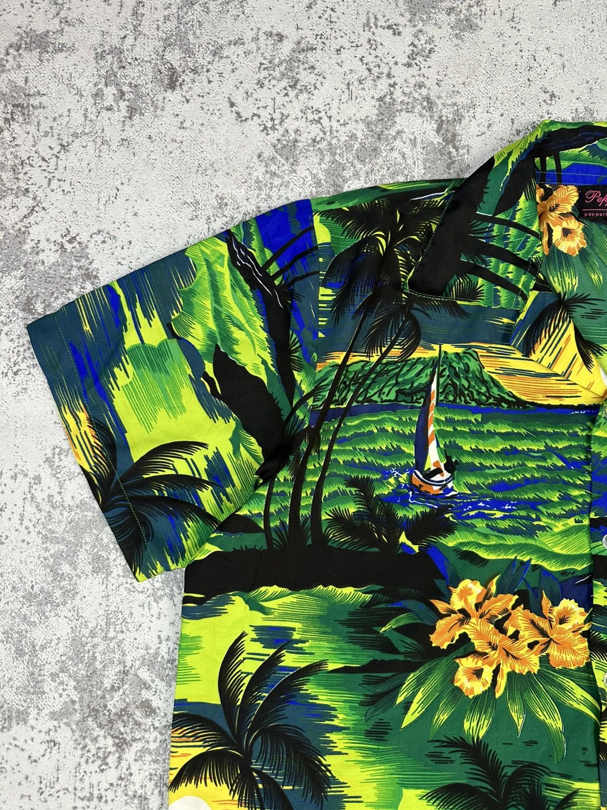 Vintage Vintage Hawaiian Shirt Tree Green Ocean Sunset Print Size US L / EU 52-54 / 3 - 6 Thumbnail