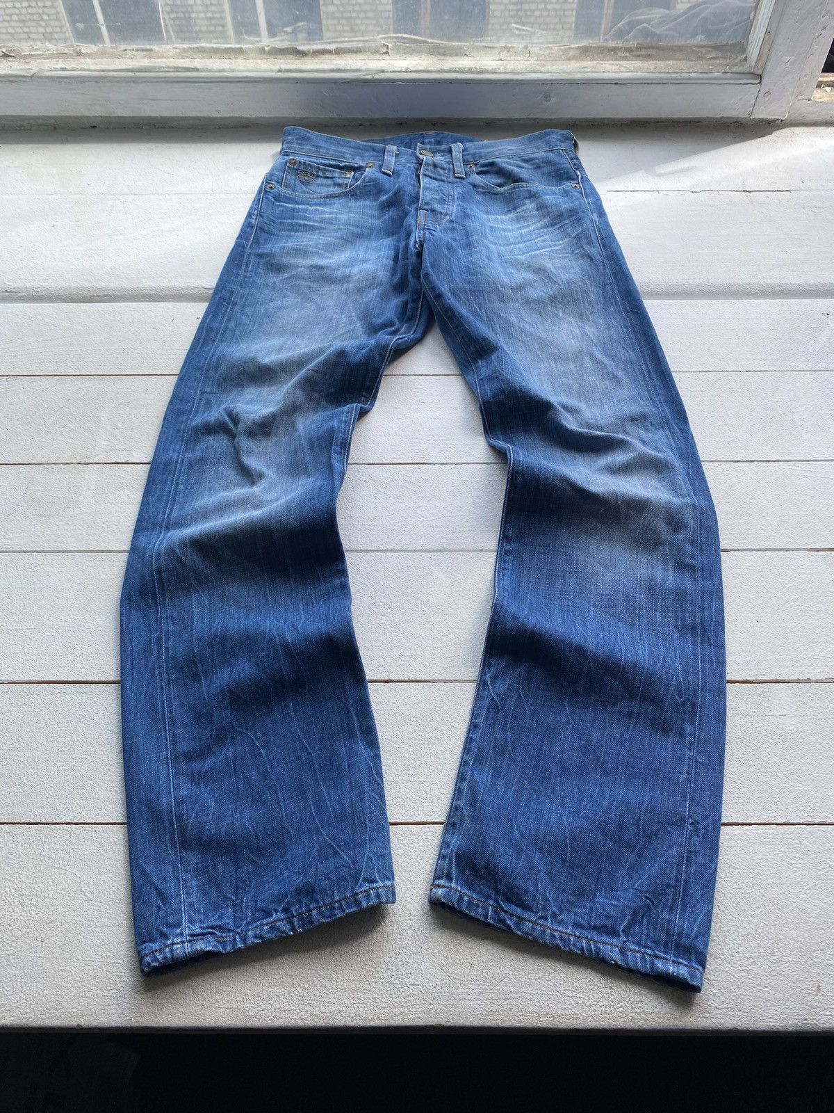 G-Star × Vintage VNTG G Star Raw Blue Gothic Avant Garde Blue Straight Jeans Size US 30 / EU 46 - 2 Thumbnail