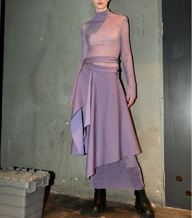 Vintage MYKKE HOFMANN Mesh Slouch Long Dress Kioko In Lilac Serbia Size L / US 10 / IT 46 - 14 Thumbnail