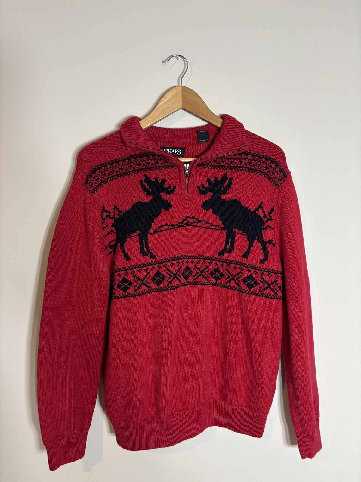 Chaps Chaps Quarter Zip Moose Sweater Ralph Lauren Large Size US L / EU 52-54 / 3 - 1 Thumbnail