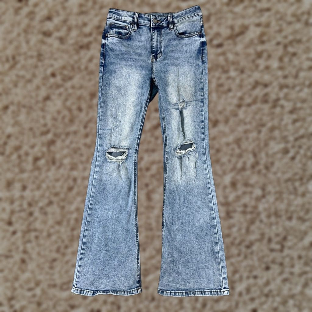 Vintage VINTAGE No Boundaries Jeans Womens Flared Denim Pants 25x29 Distressed Light Wash Blue 90s Girls Size 30" / US 8 / IT 44 - 1 Thumbnail