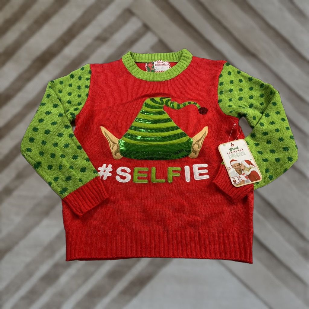 Vintage Great Christmas Sweater Sweater Womens Small Red Christmas Sequin Elf NWT Crew Neck Long Sleeve Pullover Size S / US 4 / IT 40 - 1 Thumbnail
