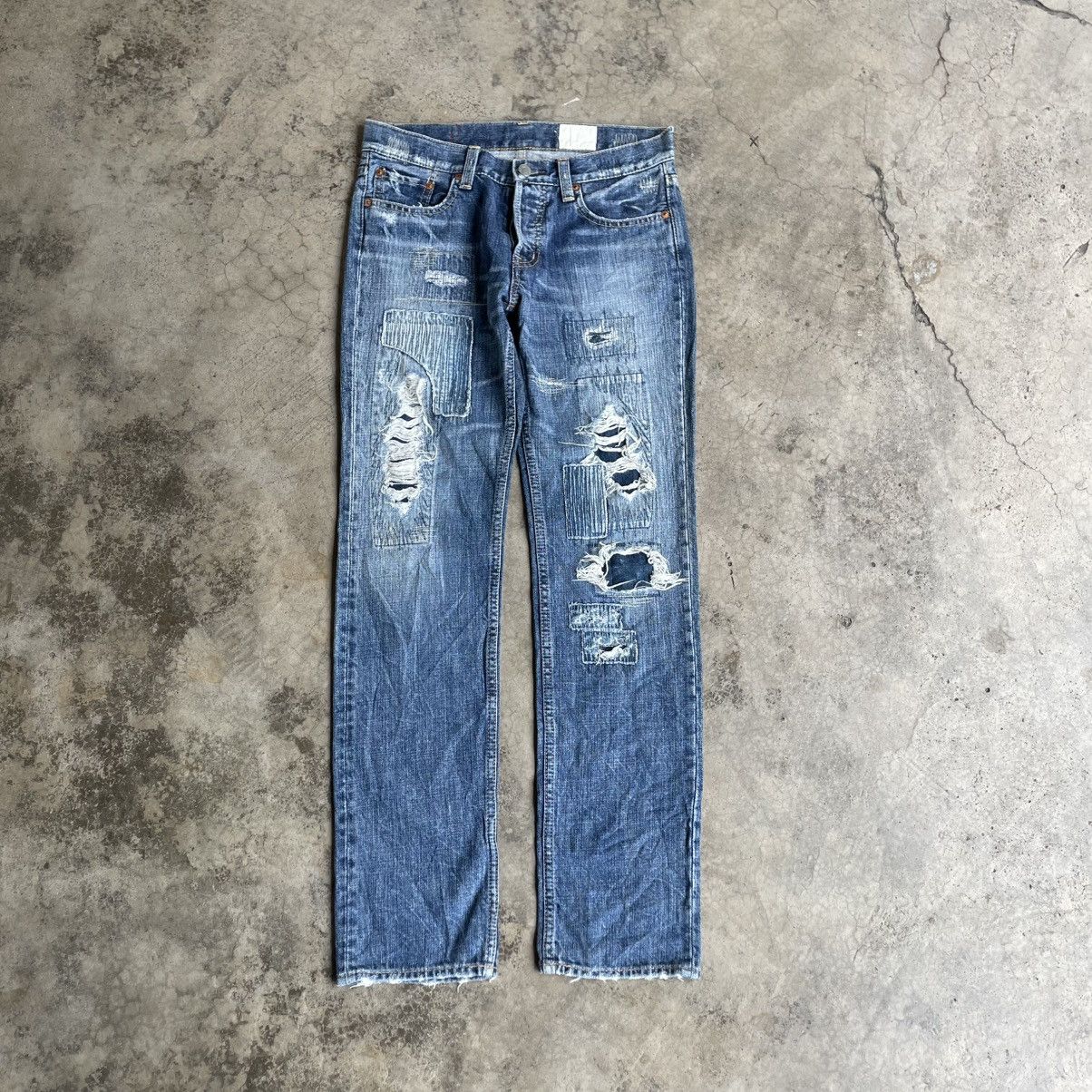 Japanese Brand 🔥🇯🇵Antgauge Patchworks Sashiko Pattern Distress Denim Jeans Size US 30 / EU 46 - 1 Thumbnail
