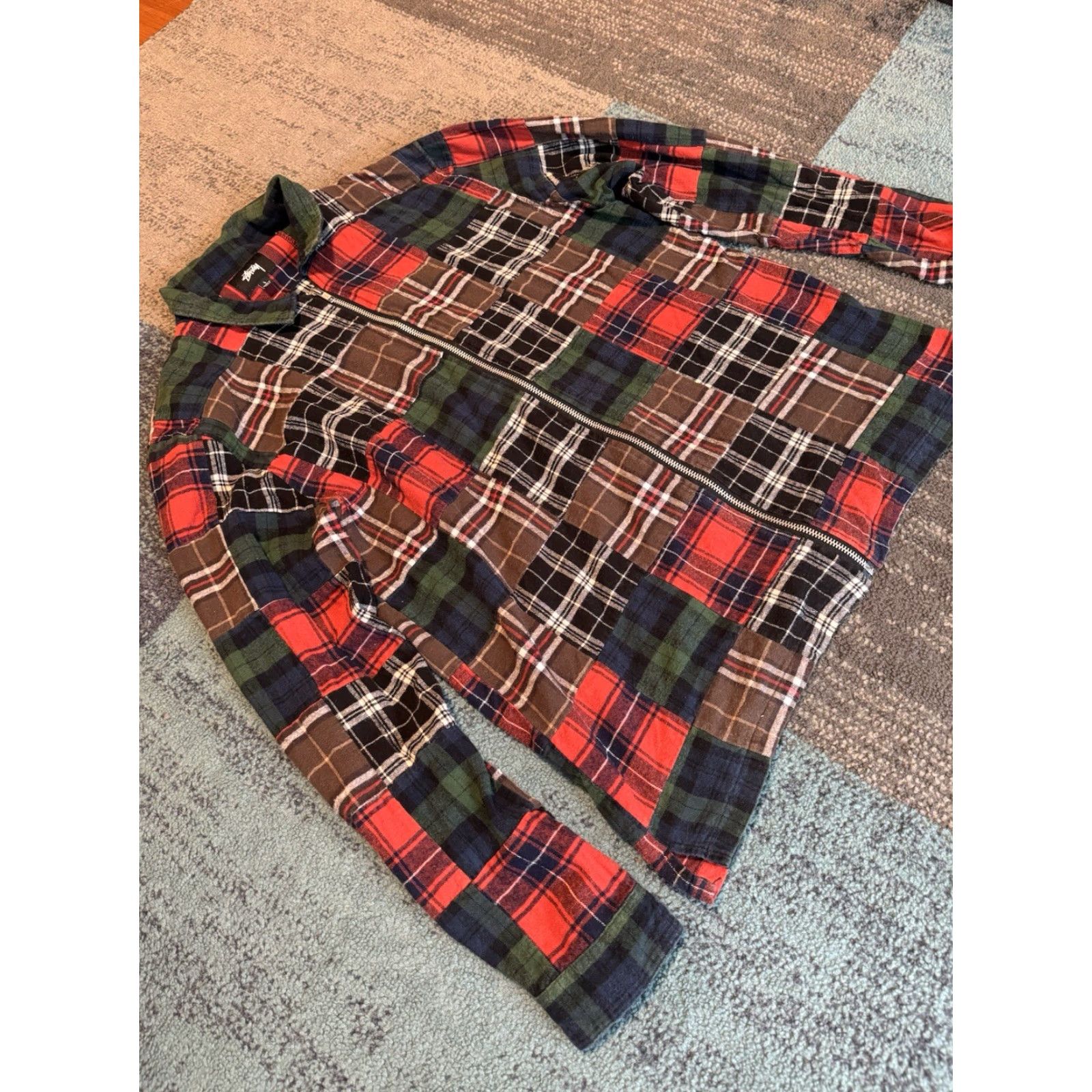 Vintage STUSSY PATCHWORK ZIP UP LS SHIRT Plaid L Men Long sleeve shirt Zip Front TV Genuine / 32143 Size US L / EU 52-54 / 3 - 3 Thumbnail