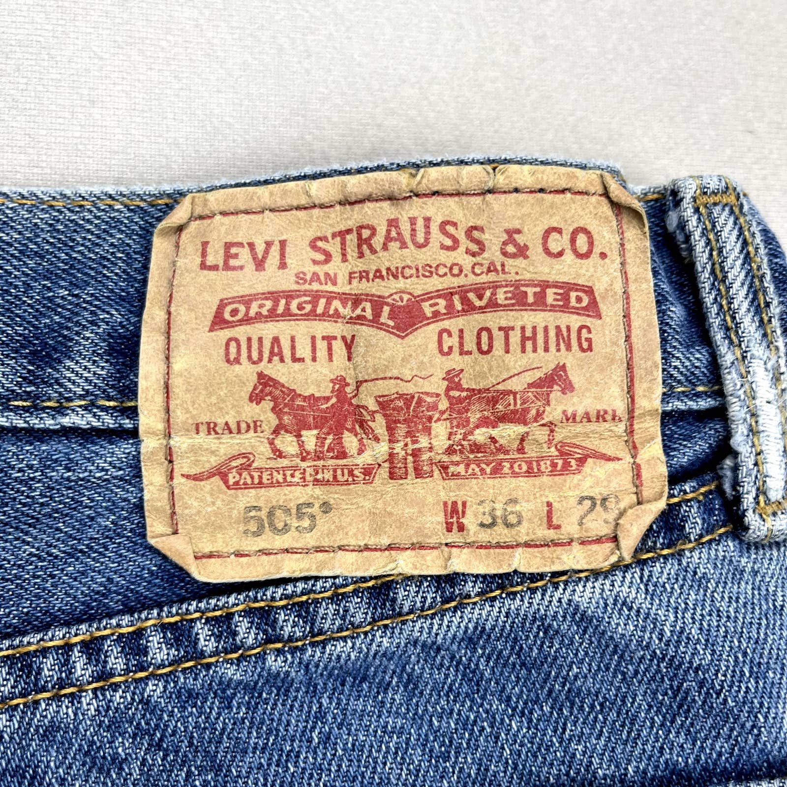 Levi's Levis 505 Jeans Mens 36x29 Blue Denim Regular Fit Stone Wash Size US 36 / EU 52 - 3 Thumbnail