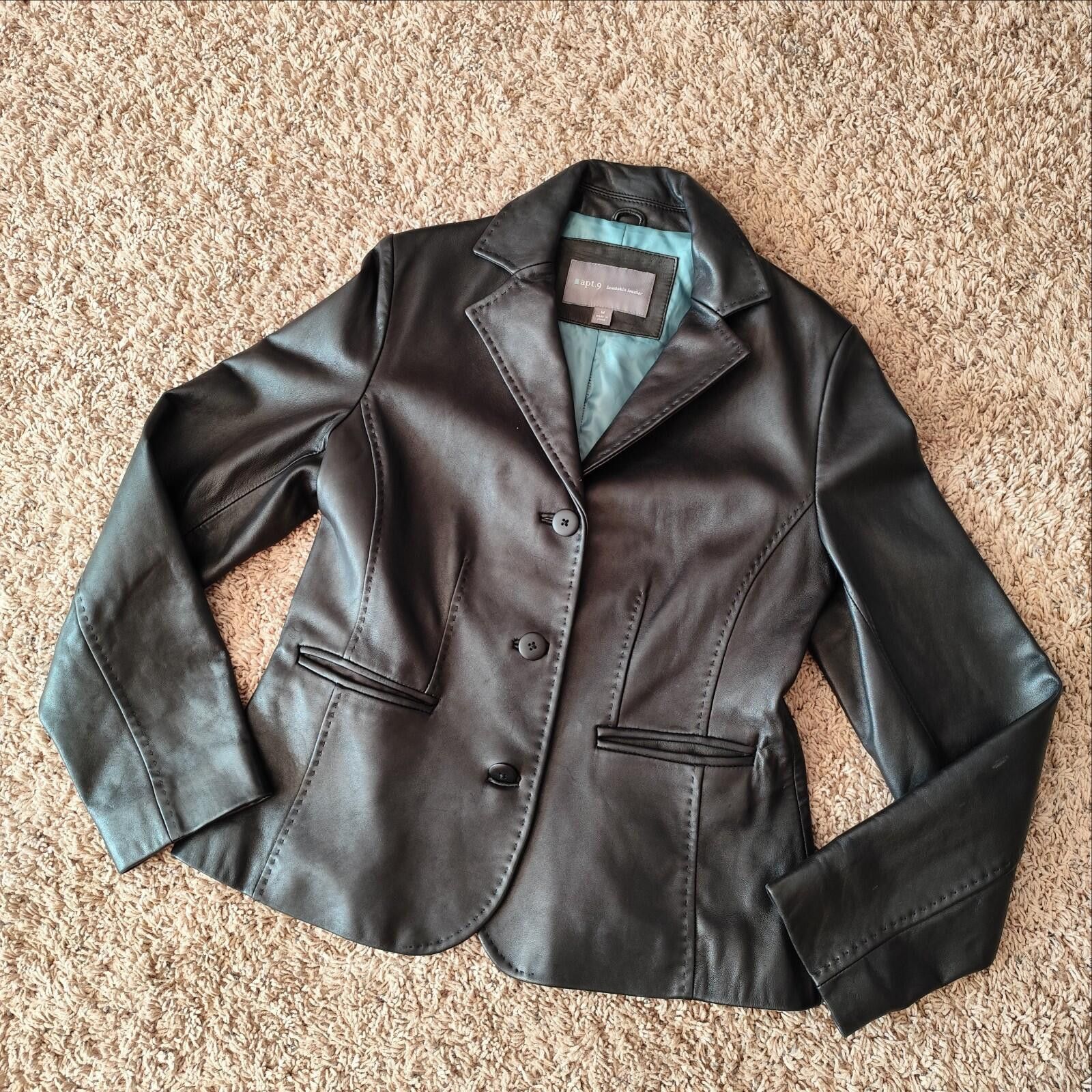 Apt. 9 apt .9 Women's Blazer Black Lambskin Leather Size M Size M / US 6-8 / IT 42-44 - 5 Thumbnail