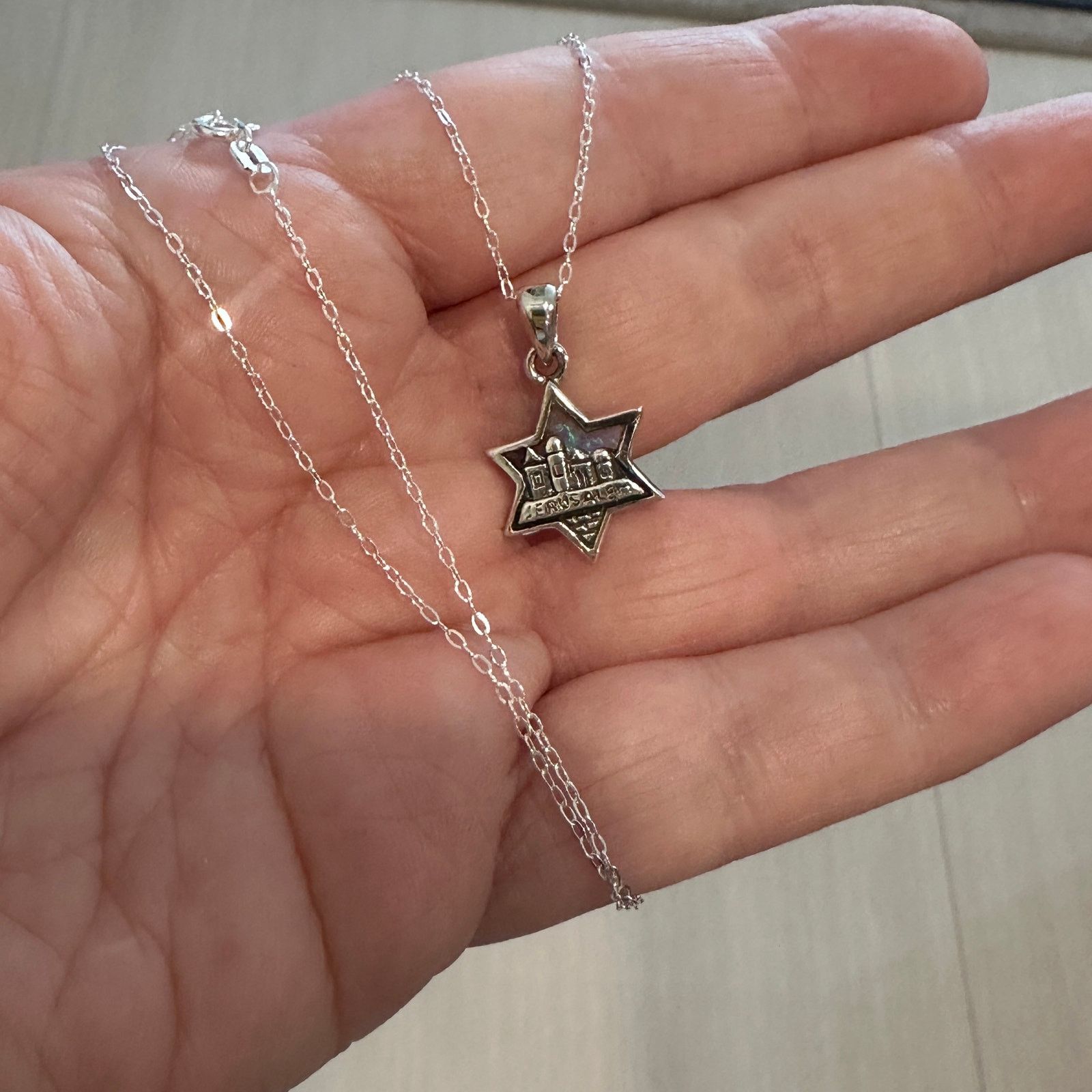 The Unbranded Brand Sterling Silver Lab Opal Star of David Necklace Size ONE SIZE - 8 Thumbnail