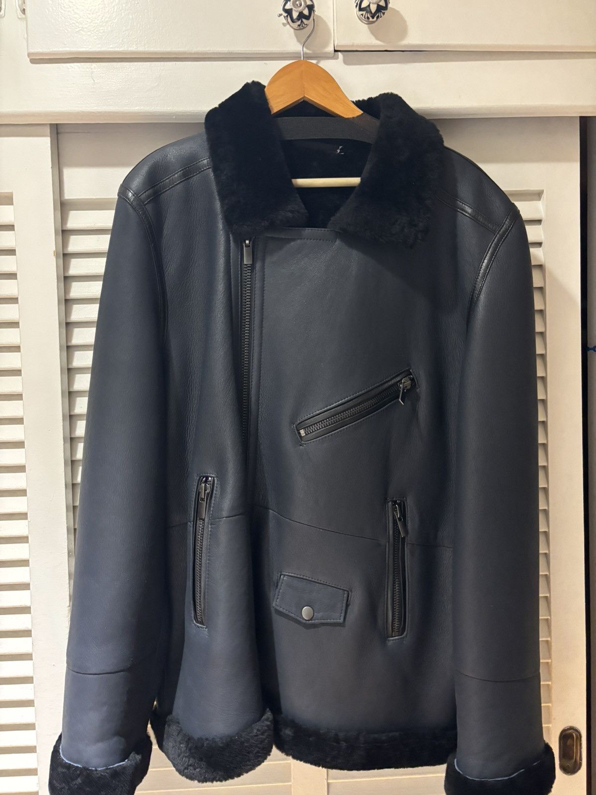 Blk Dnm Blk dnm black leather fur shearling jacket xl made in USA Size US XL / EU 56 / 4 - 1 Thumbnail