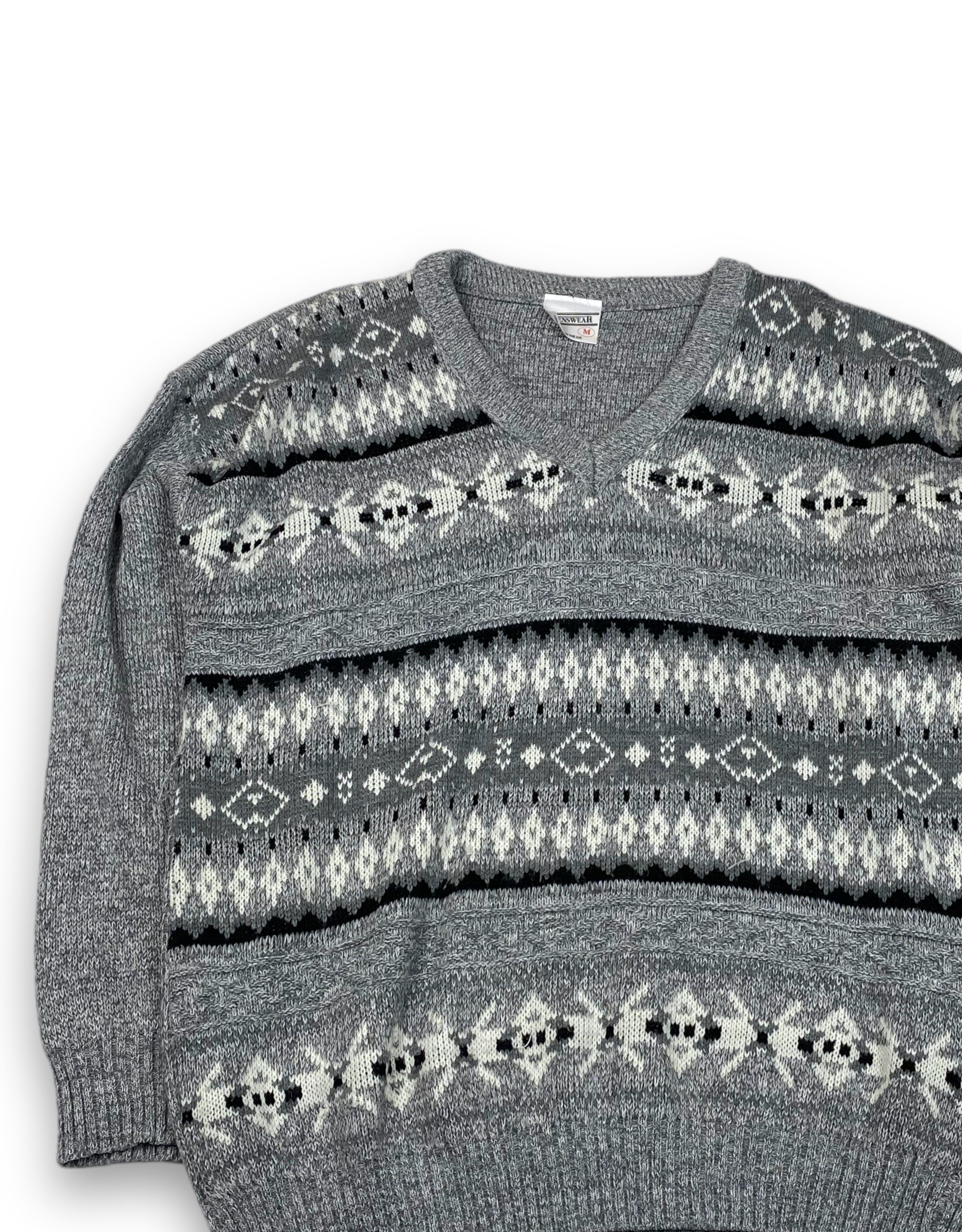 Other Vintage MENSWEAR Crazy Print V-Neck Sweater M691 Size US L / EU 52-54 / 3 - 3 Thumbnail