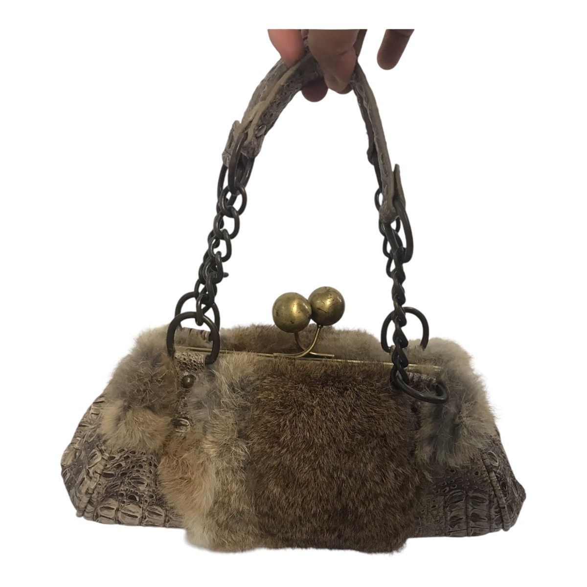 Japanese Brand Crocodile Design half Fur Tote Bag Size ONE SIZE - 4 Thumbnail