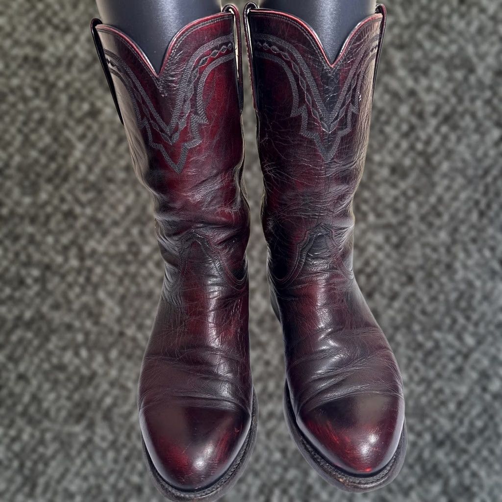 Lucchese 2000 Black Cherry T001202 Mid Calf Leather Western Boots Size 8.5 D Lucchese 2000 Black Cherry Mid Calf Leather Western Boots  main image 2