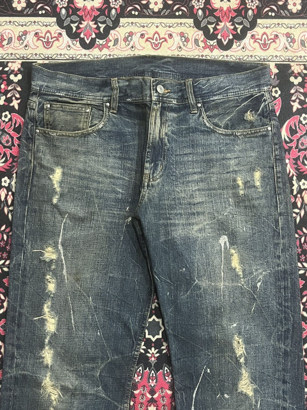 Tornado Mart Vintage Japanese Agate Distress Paint Splattered Flare Jeans Size US 34 / EU 50 - 4 Thumbnail