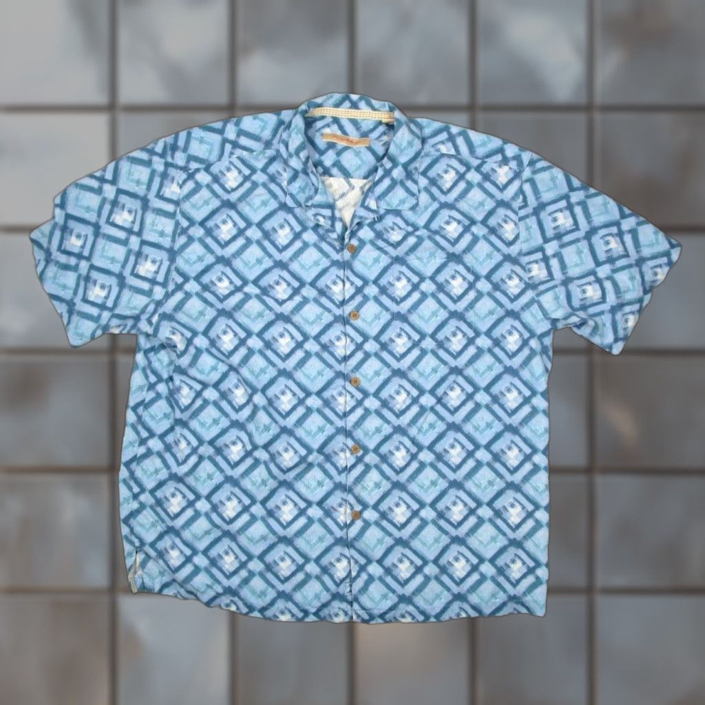 Tommy Bahama Tommy Bahama Shirt Mens Extra Large X Blue Silk Hawaiian Tiki Abstract Button Up Size US XL / EU 56 / 4 - 1 Thumbnail