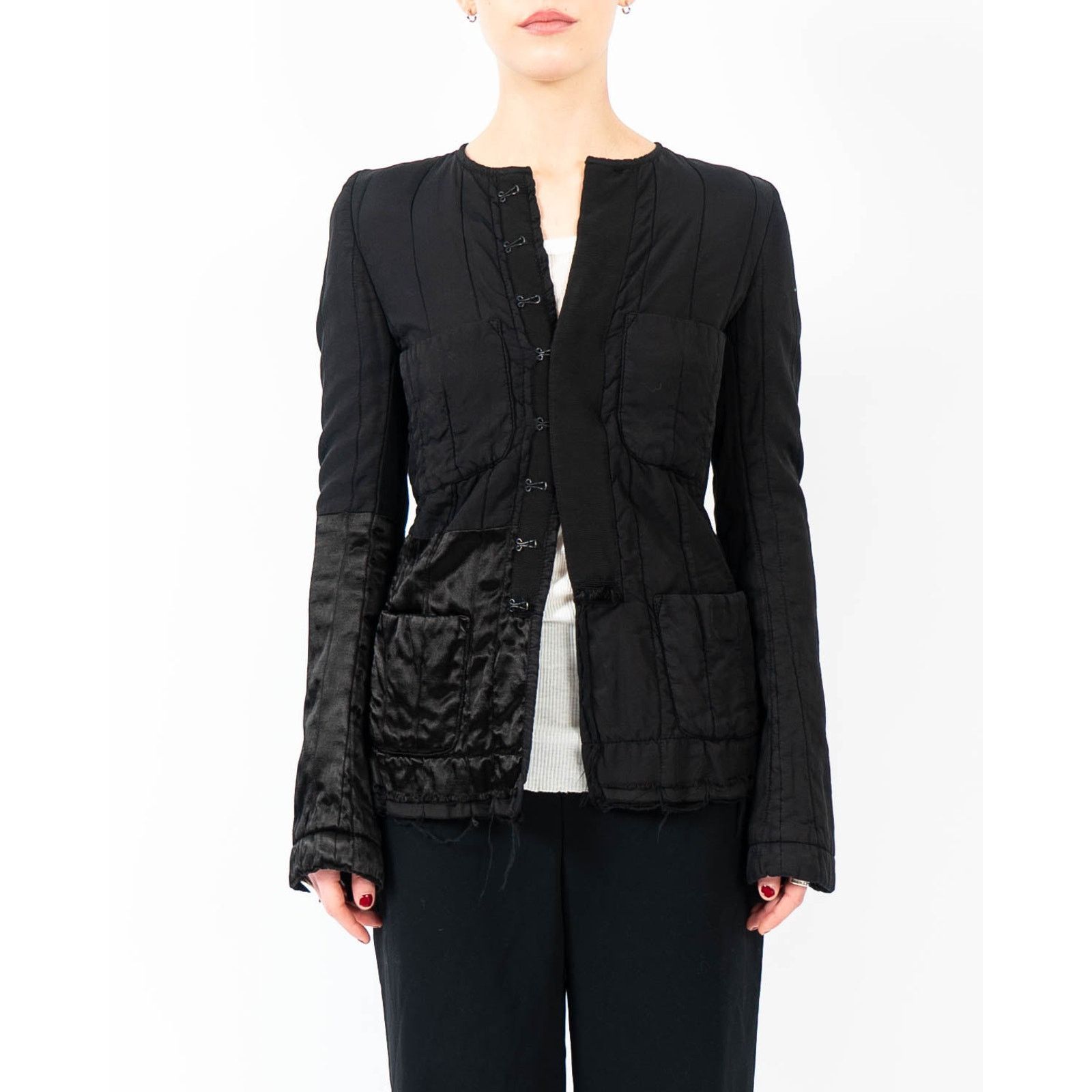 Haider Ackermann FW18 Distressed Round Shoulder Jacket in Black Silk Satin Size XS / US 0-2 / IT 36-38 - 4 Thumbnail