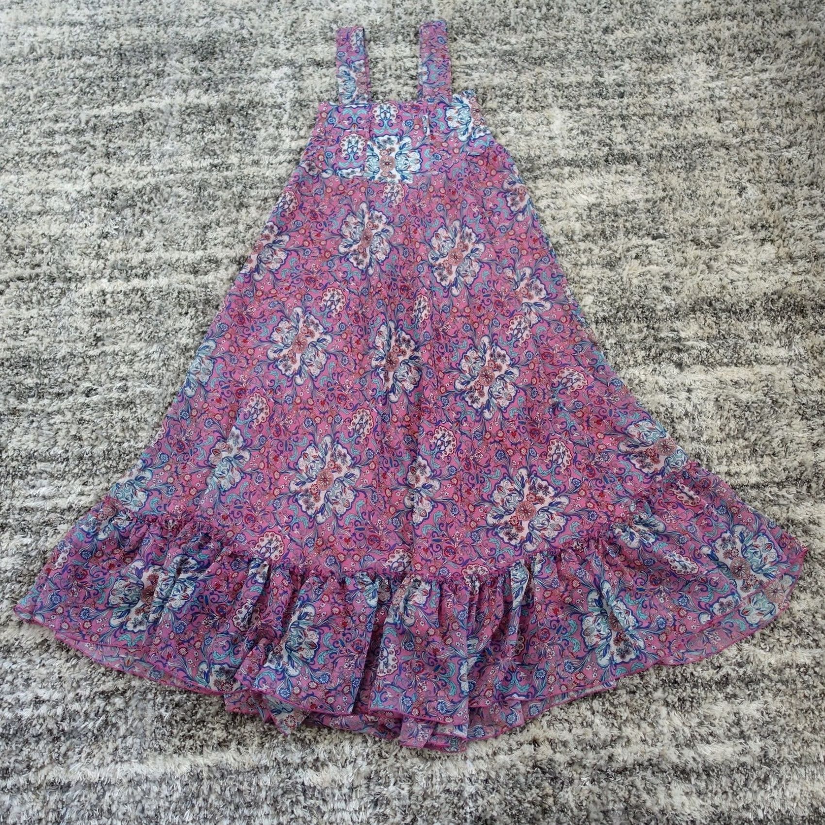 Vintage BISOU BISOU Dress Womens Maxi Sleeveless Floral Ruffles Boho VTG Pink Square Neck Long Casual Party/Cocktail Travel Size M / US 6-8 / IT 42-44 - 7 Thumbnail