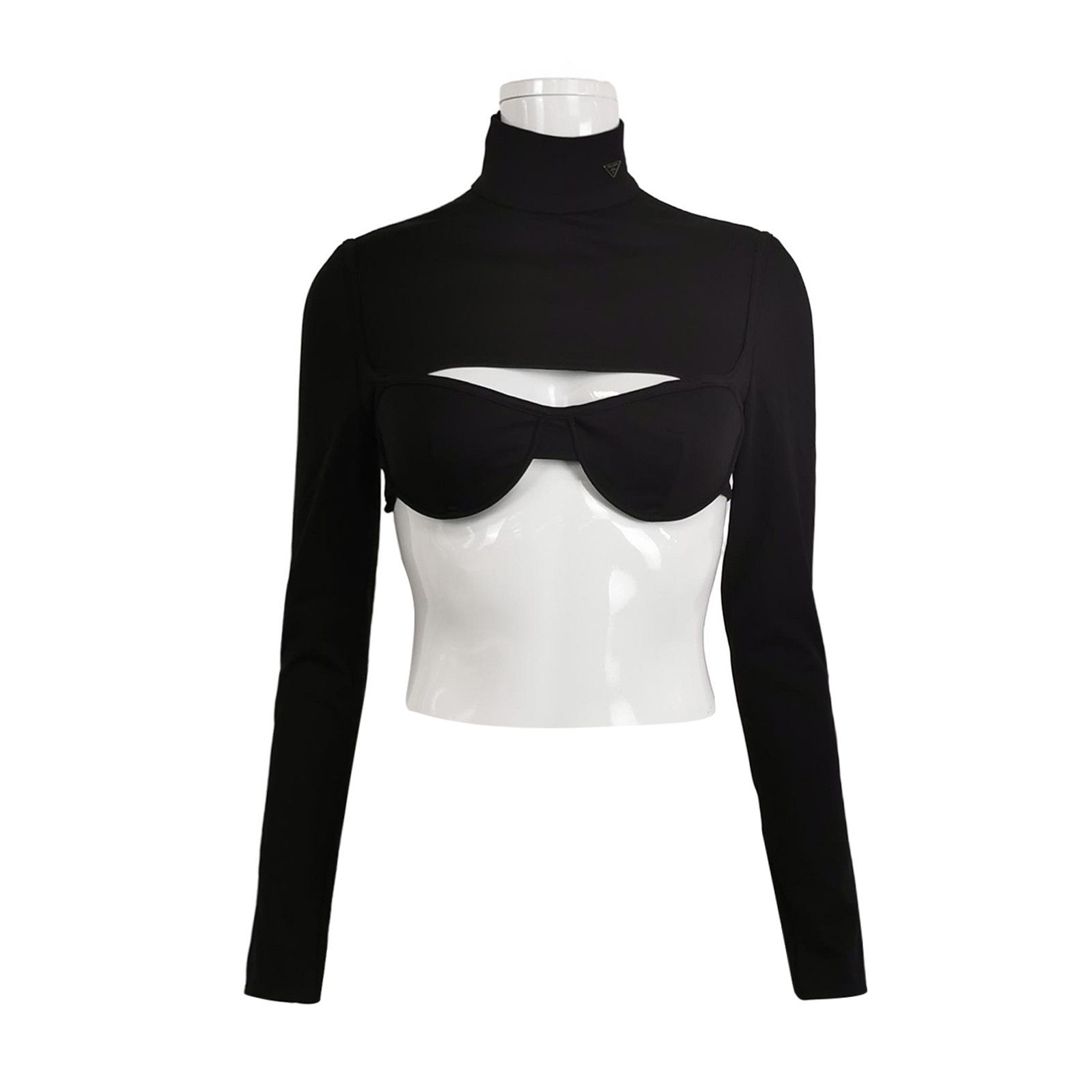 Prada Prada Black High Neck Cutout Long Sleeve Top - dmc Size L / US 10 / IT 46 - 1 Thumbnail