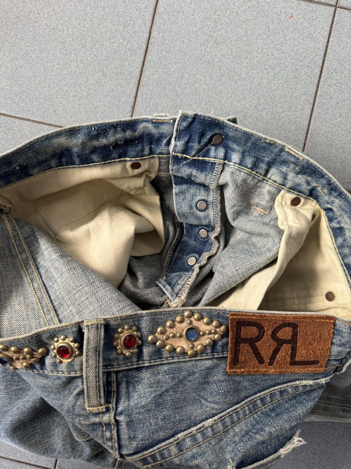 Ralph Lauren 2006 RRL 1/1 Moonshine Wash Lapidary Gemstone Selvedge Denim Size US 35 - 21 Thumbnail