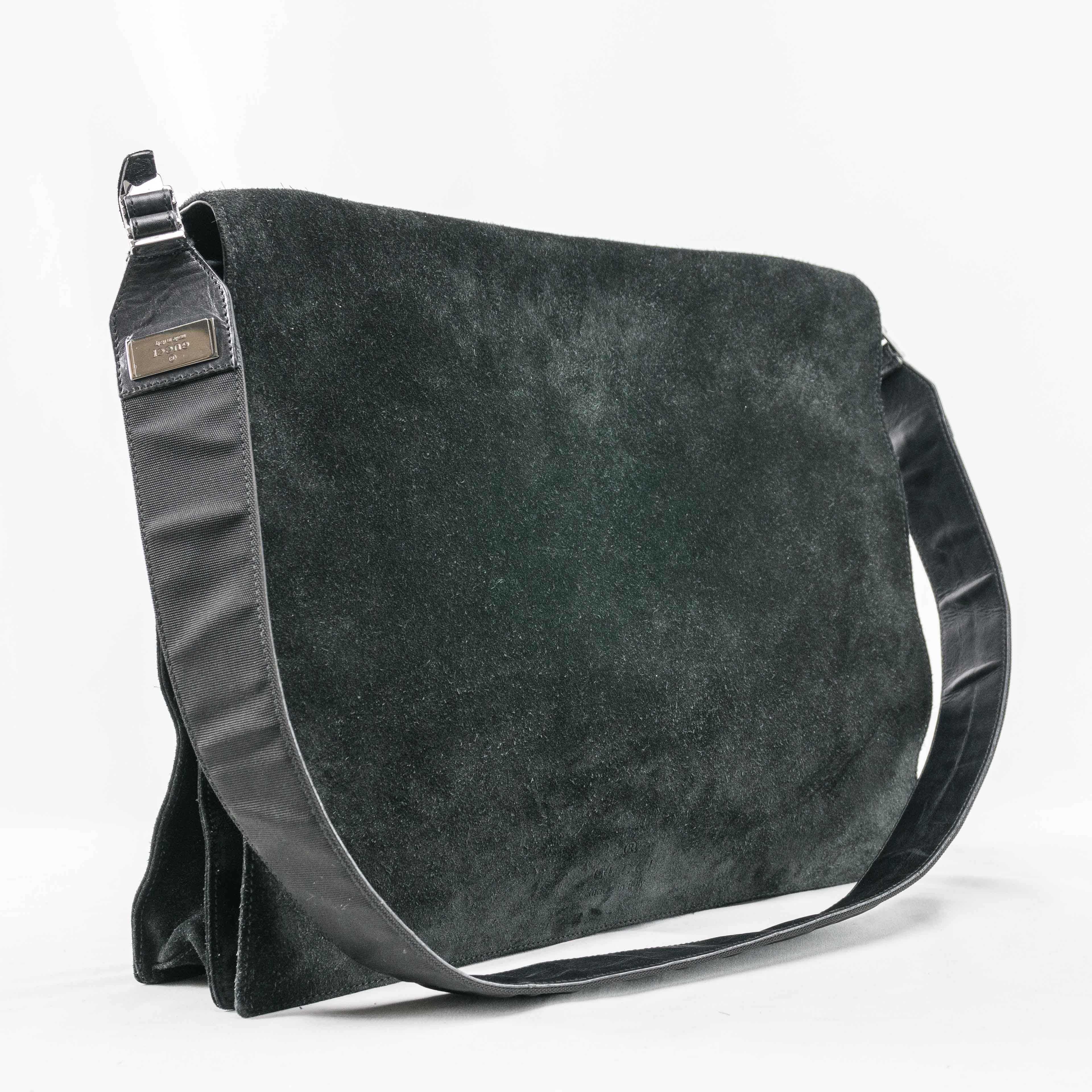 Gucci Black Suede and Leather Messenger Bag