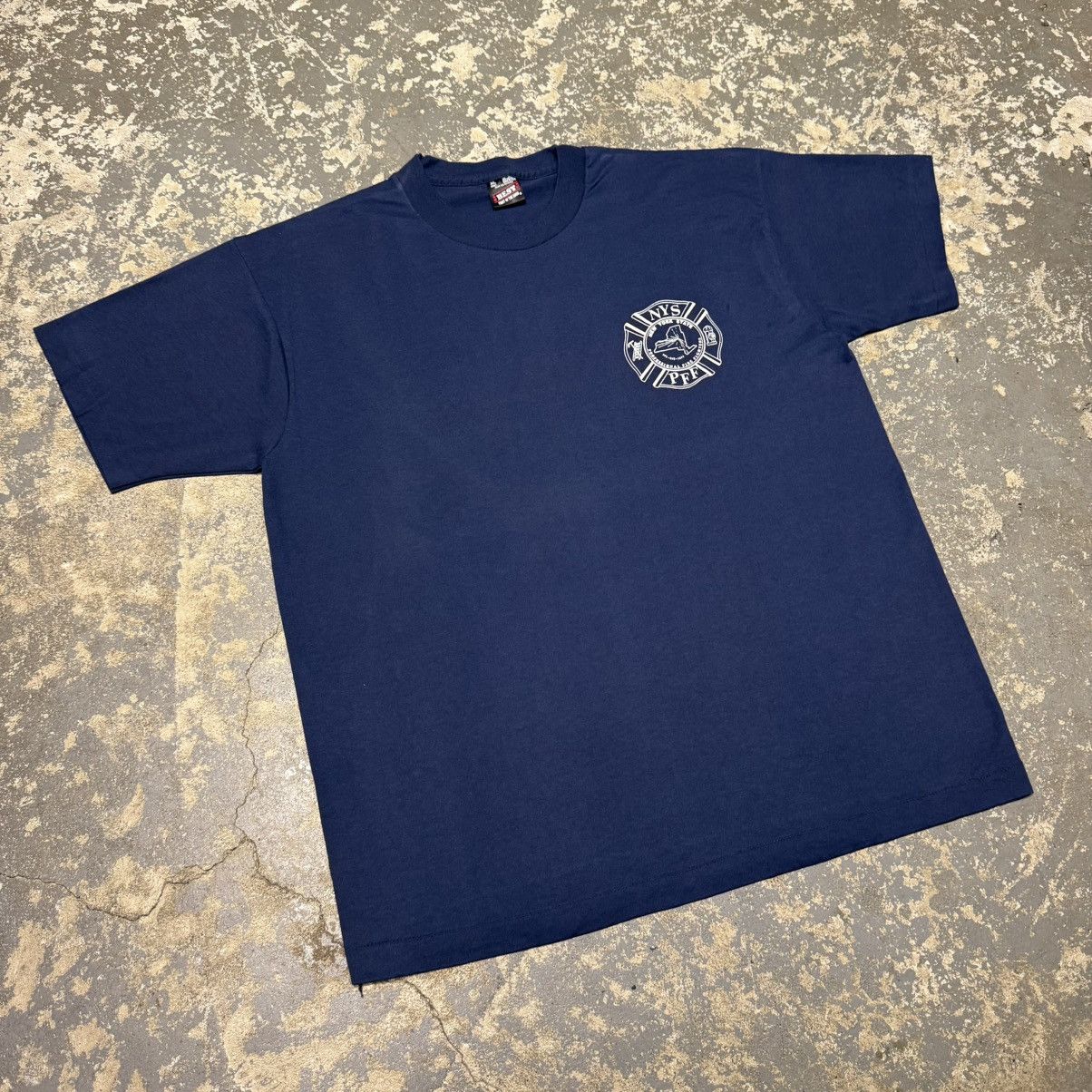 Vintage Vintage NYS Professional Firefighter Navy 90s Tshirt Size US XL / EU 56 / 4 - 2 Thumbnail