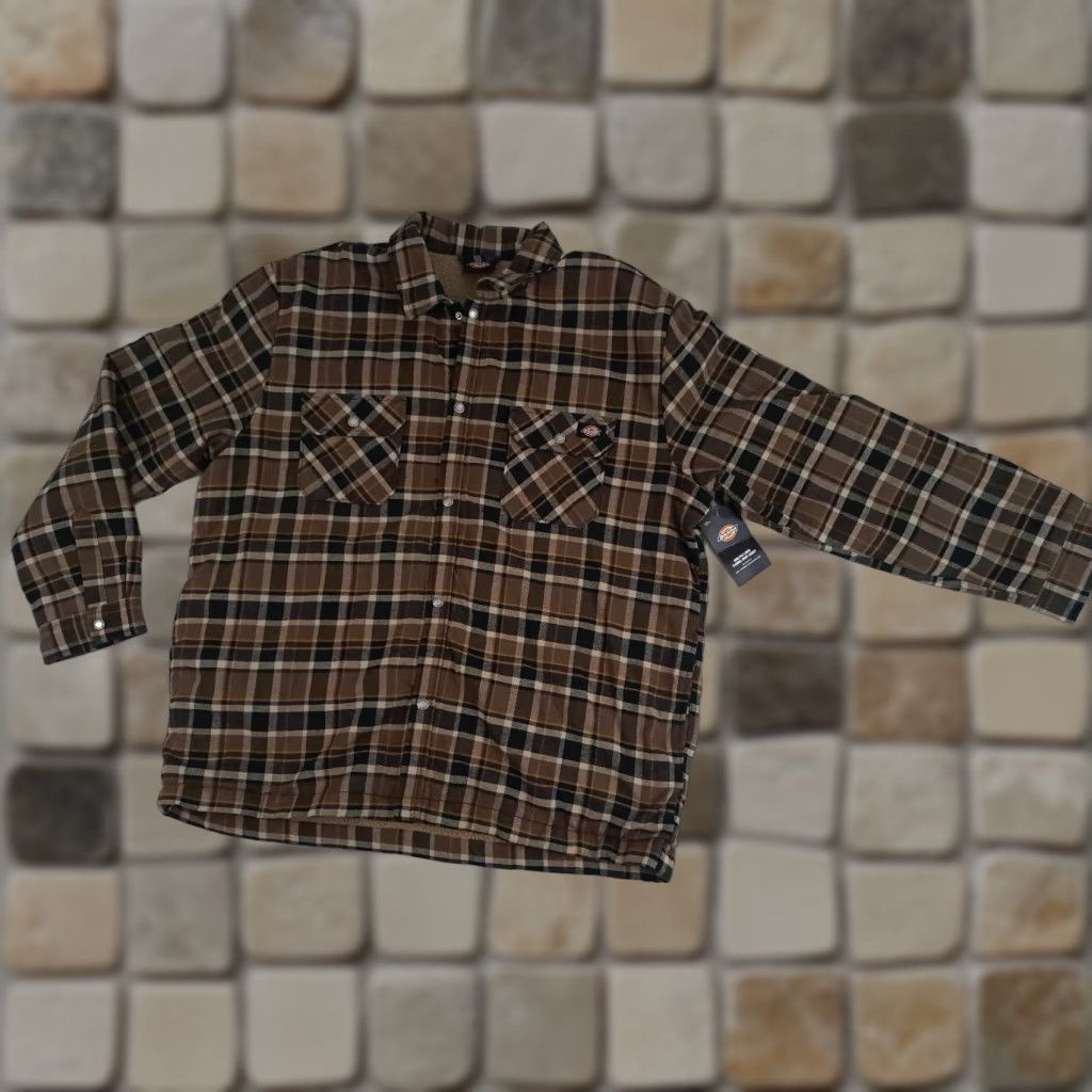 Dickies VINTAGE Dickies Full Snap Button Up Shirt 2XL Brown Plaid Cotton Flannel Insulated Outdoor Casual Workwear Mens Womens Size US XXL / EU 58 / 5 - 1 Thumbnail
