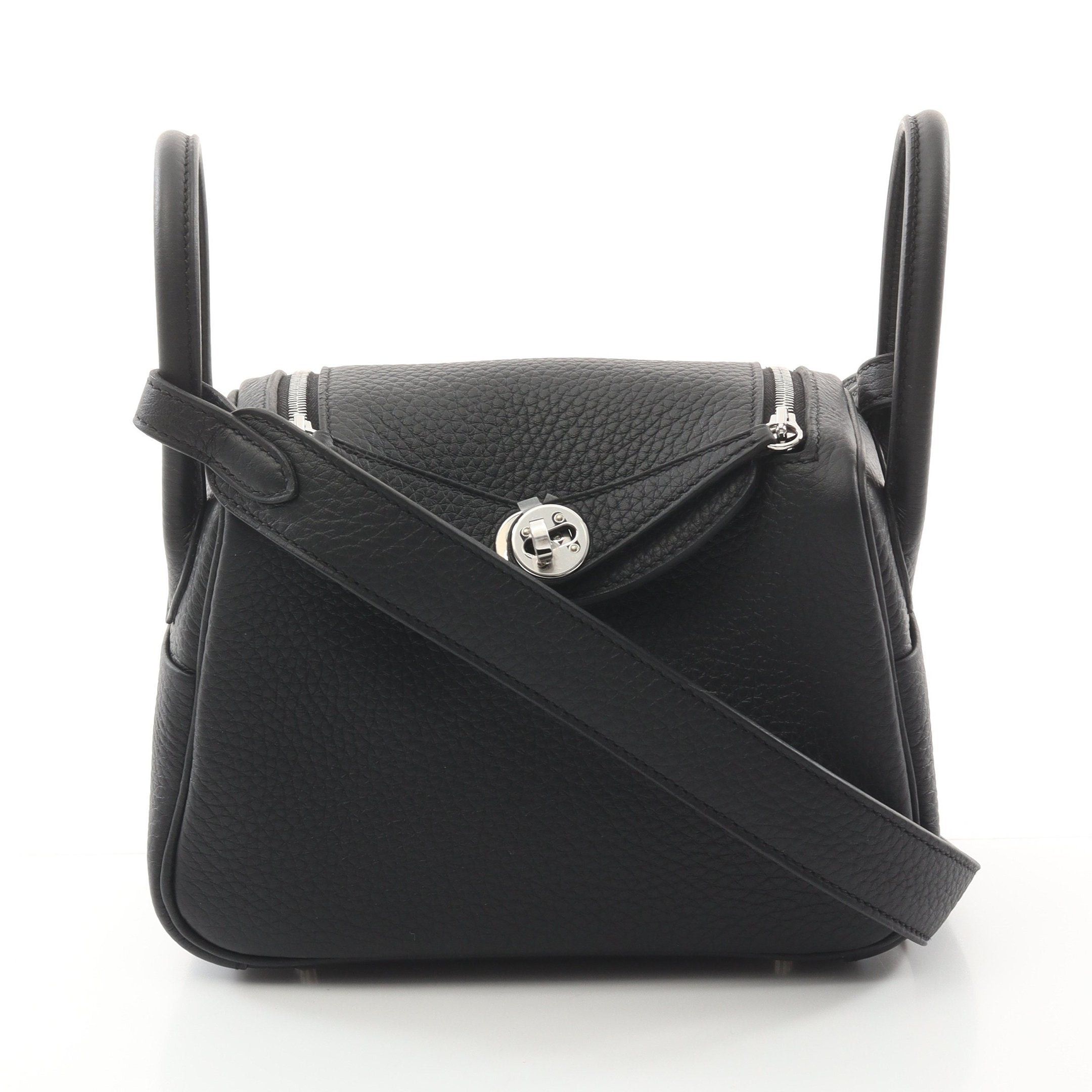 Hermes Hermes Lindy Mini Shoulder Bag Clemence Leather Black Silver Hardware Double Engraved Size ONE SIZE - 1 Thumbnail