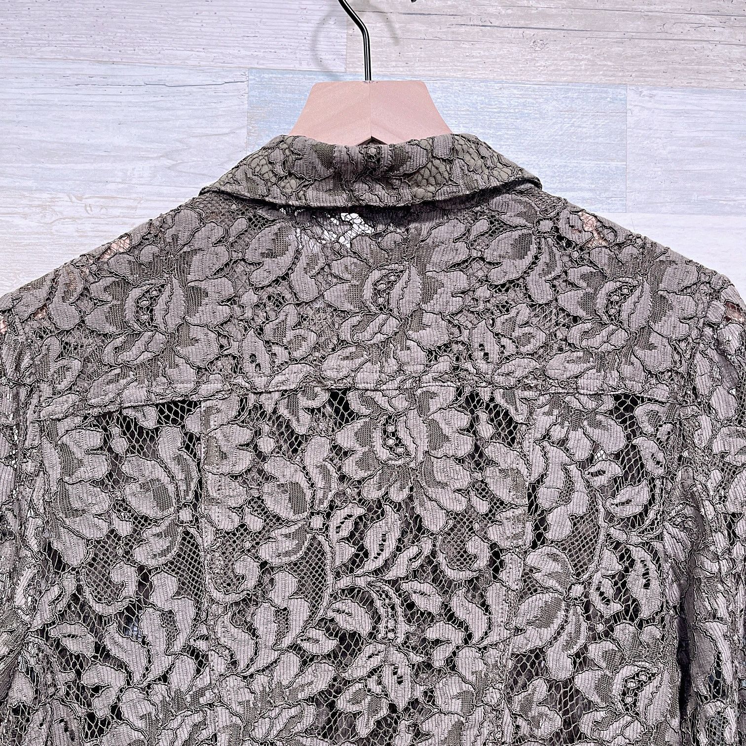 Bebe Bebe Floral Lace Moto Jacket Green Womens 10 Size L / US 10 / IT 46 - 6 Thumbnail