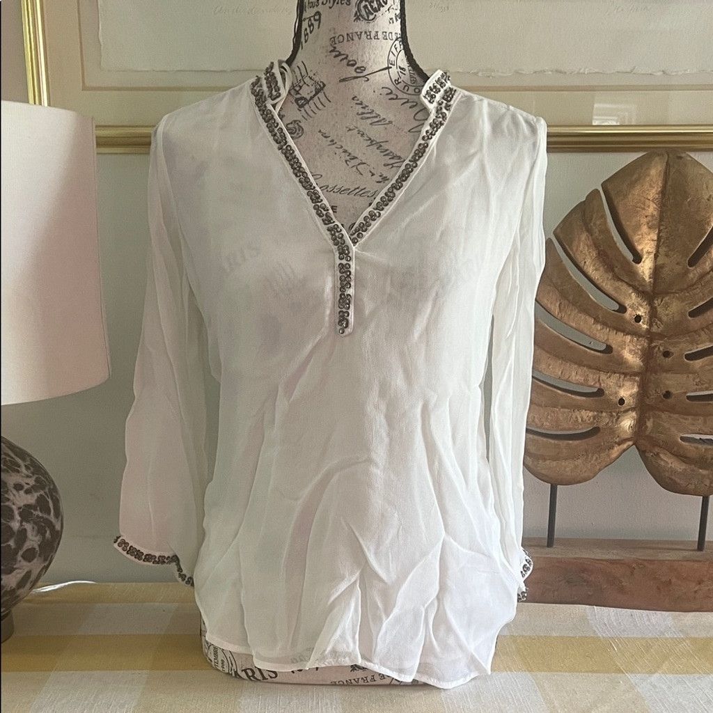 Zara Zara white special edition Blouse with Embellished Trim Size S / US 4 / IT 40 - 1 Thumbnail