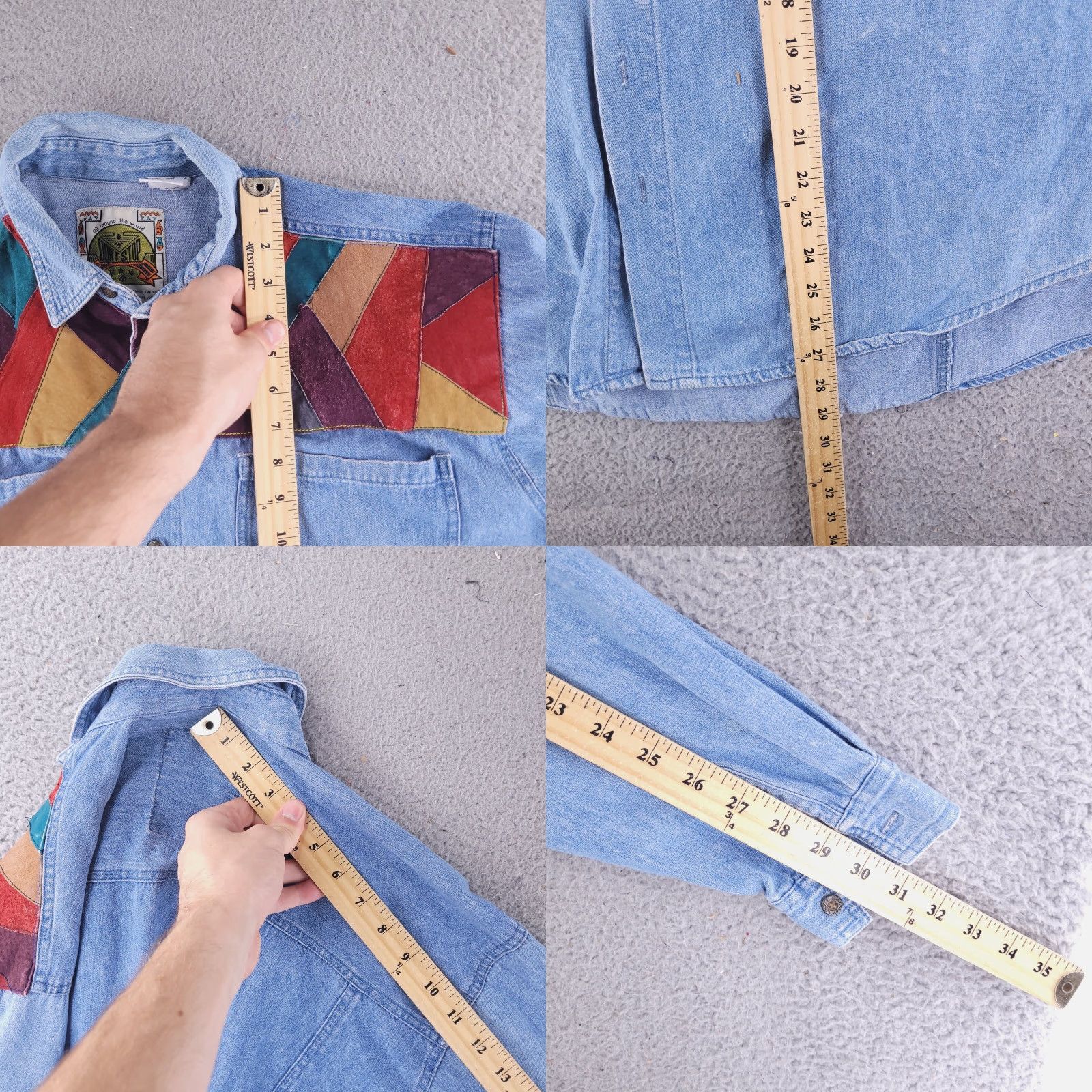 Denime VINTAGE Dont Stop Shirt Mens Medium Blue Denim Jean Long Sleeve Button Leather Patch Geo 70s Cowboy Hippie Hipster Motorcycle Outdoor Tribal Western"} Size US M / EU 48-50 / 2 - 8 Thumbnail