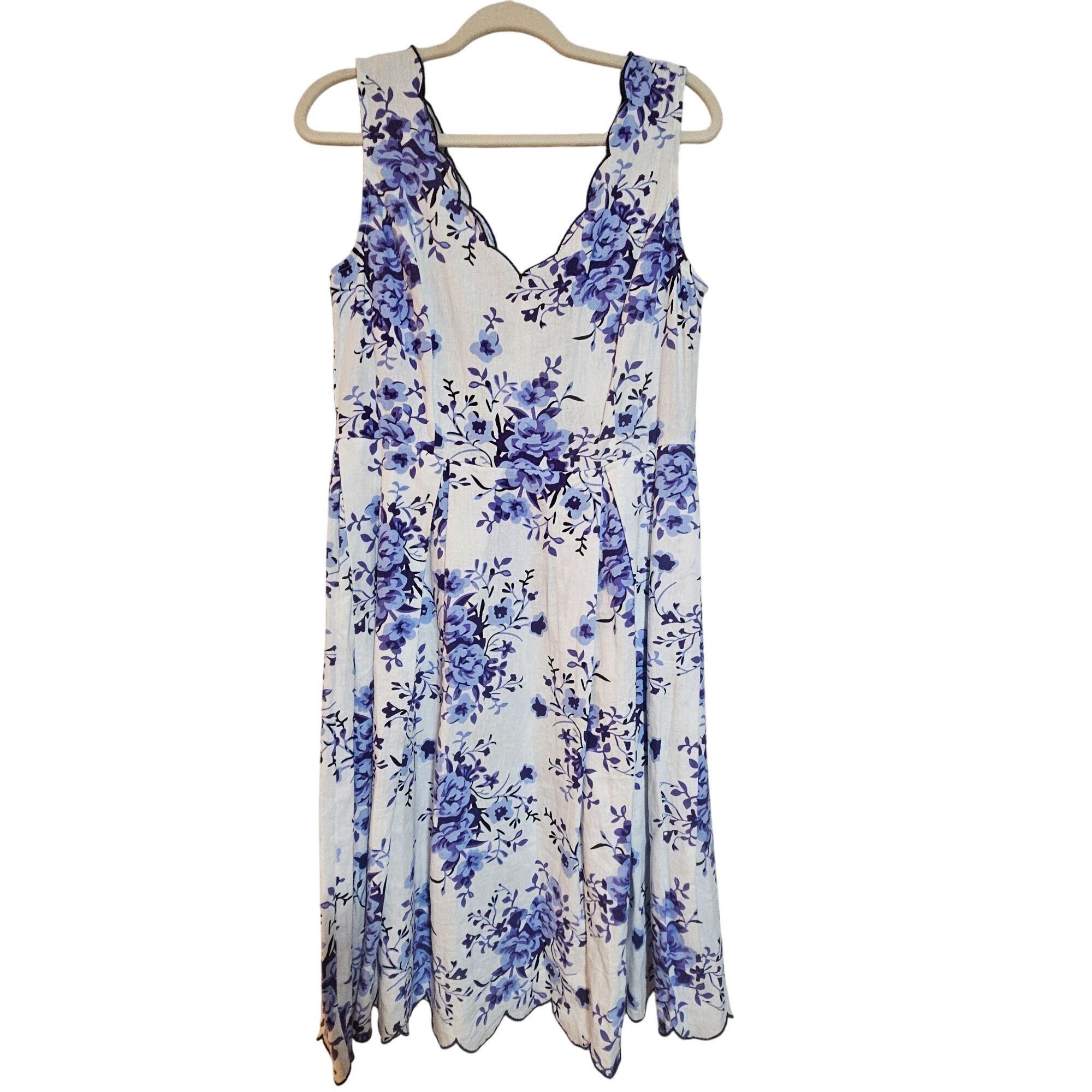 Other For Cynthia Women Blue Floral Dress M Scallop Hem Resort Sty Size M / US 6-8 / IT 42-44 - 2 Thumbnail