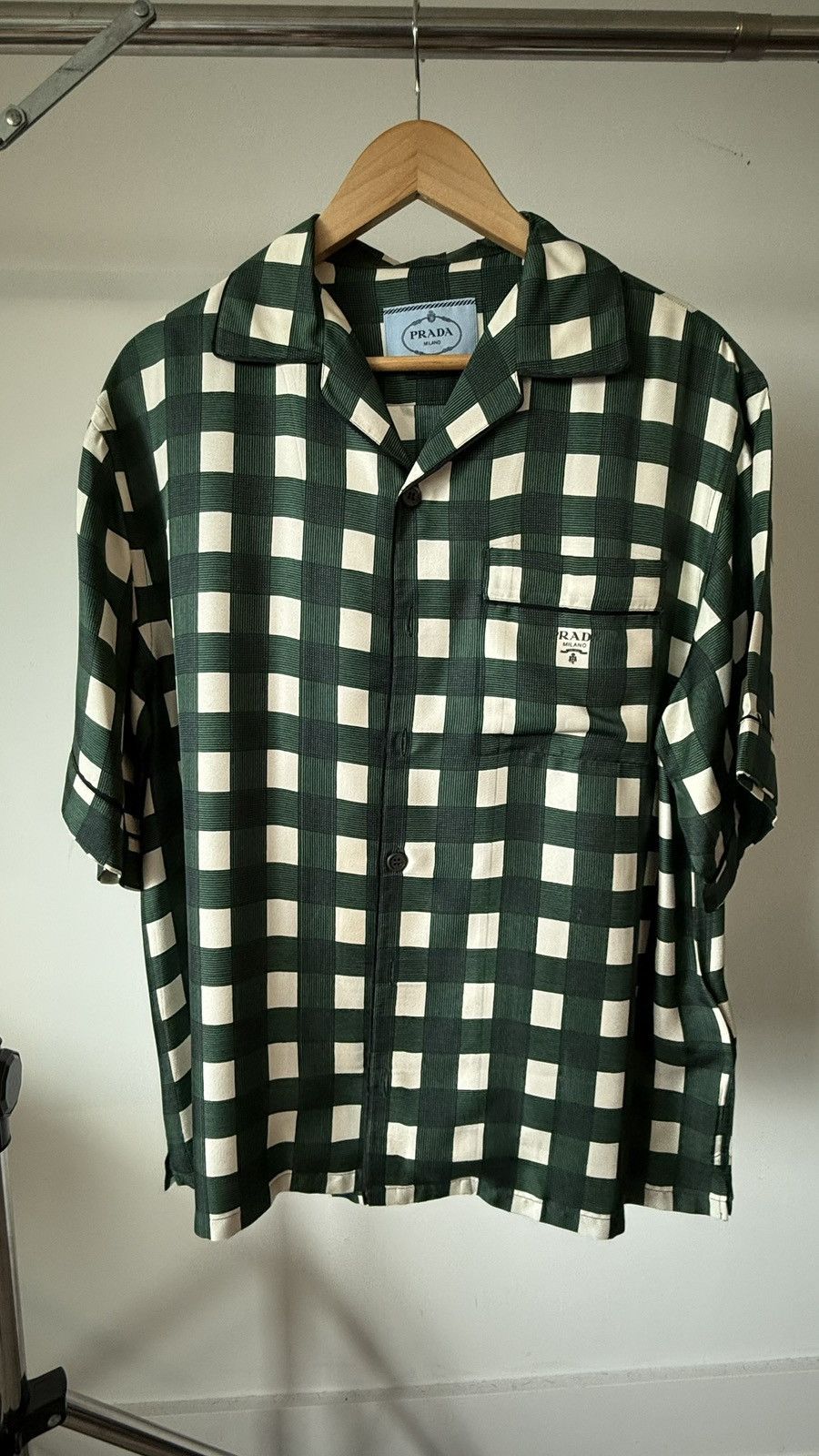 Prada Prada Mens Silk Checkered Short Sleeve Shirt Size US L / EU 52-54 / 3 - 2 Thumbnail