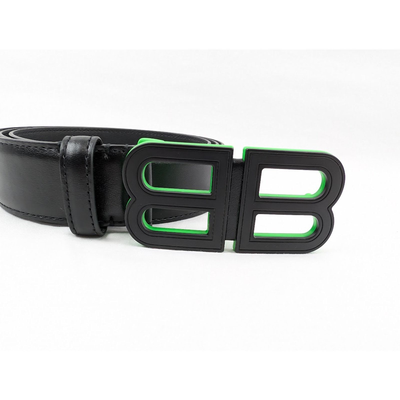 Balenciaga o1rshd1 Q:2 / Size:100 / BB Hourglass Large Belt Black/Green Size 38 - 4 Thumbnail