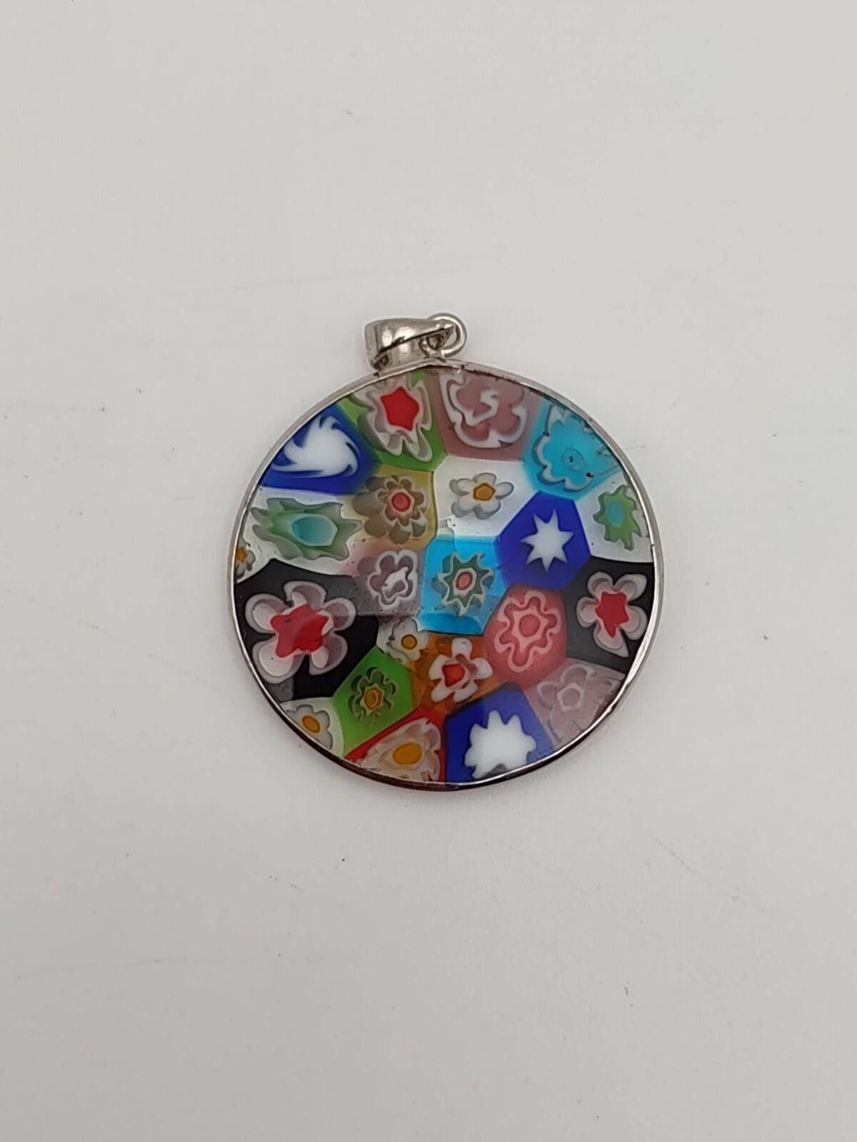 The Unbranded Brand Millefiori Glass Pendant Round Floral Mosaic Italy Style Size ONE SIZE - 1 Thumbnail