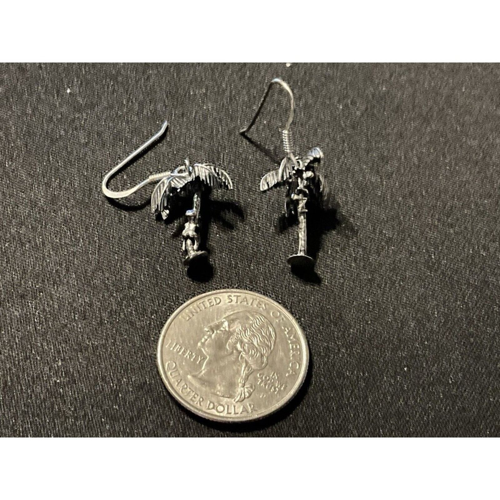 Other 925 Sterling Men Climbing Palm Trees Fish Hook Earrings Size ONE SIZE - 4 Thumbnail