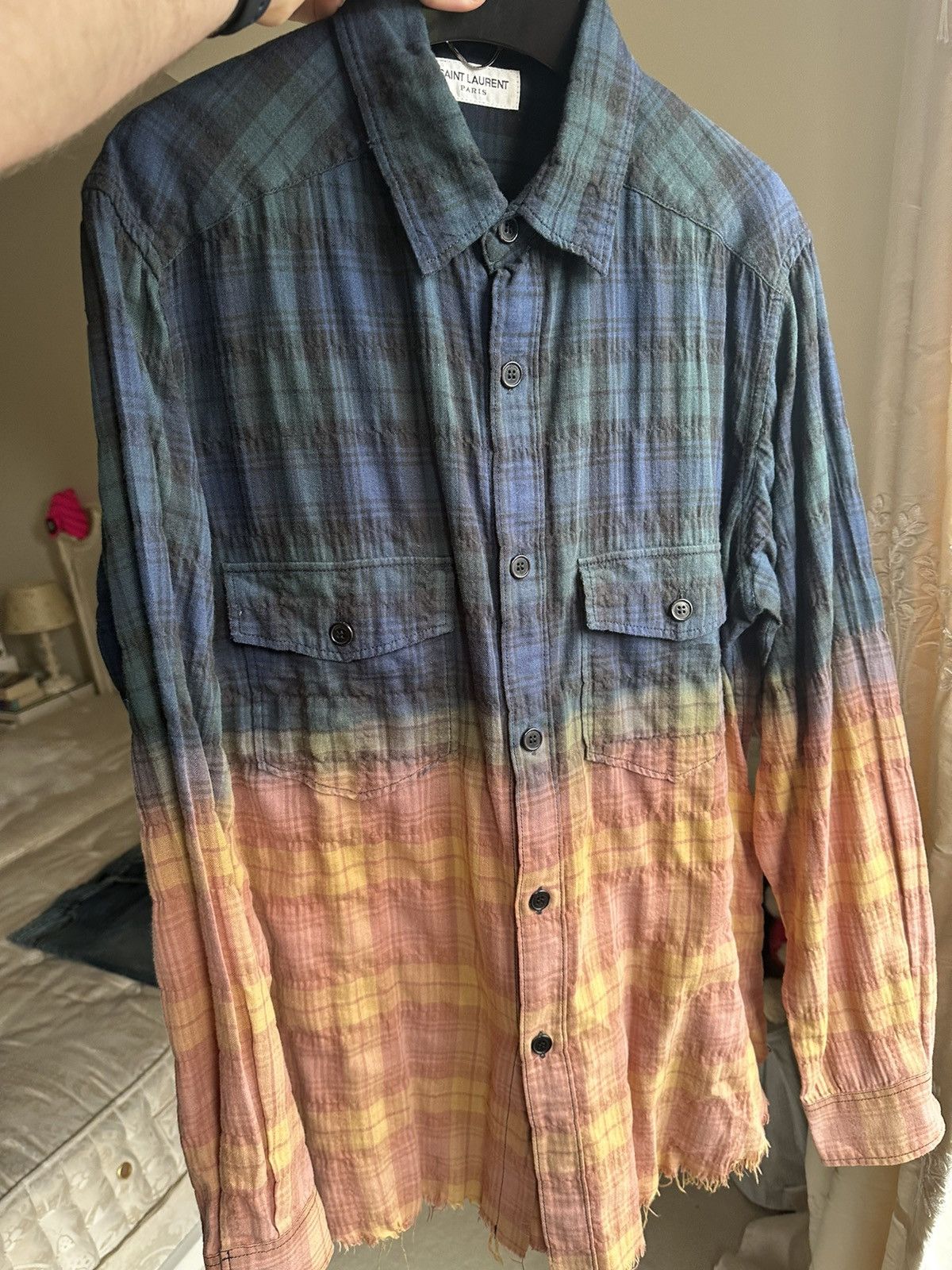 Saint Laurent Paris SS16 Saint Laurent surf sound bleached flannel 2 tone Hedi Size US L / EU 52-54 / 3 - 22 Thumbnail