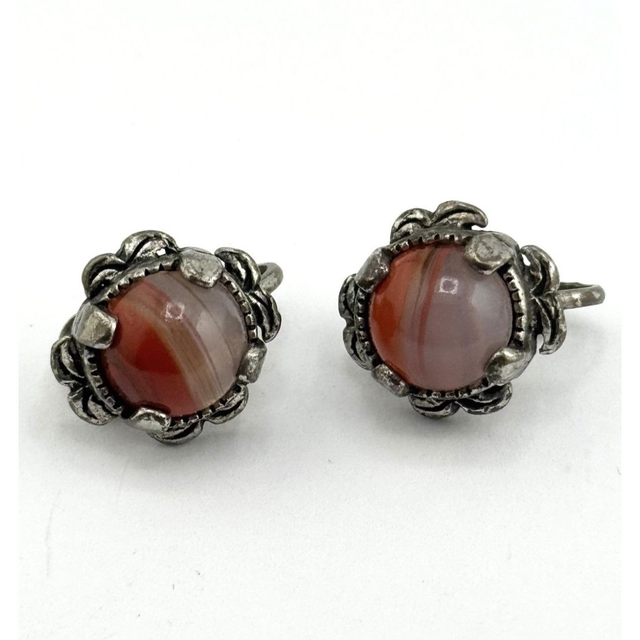Vintage Vintage glass agate stone silver clip on earrings Size ONE SIZE - 2 Thumbnail