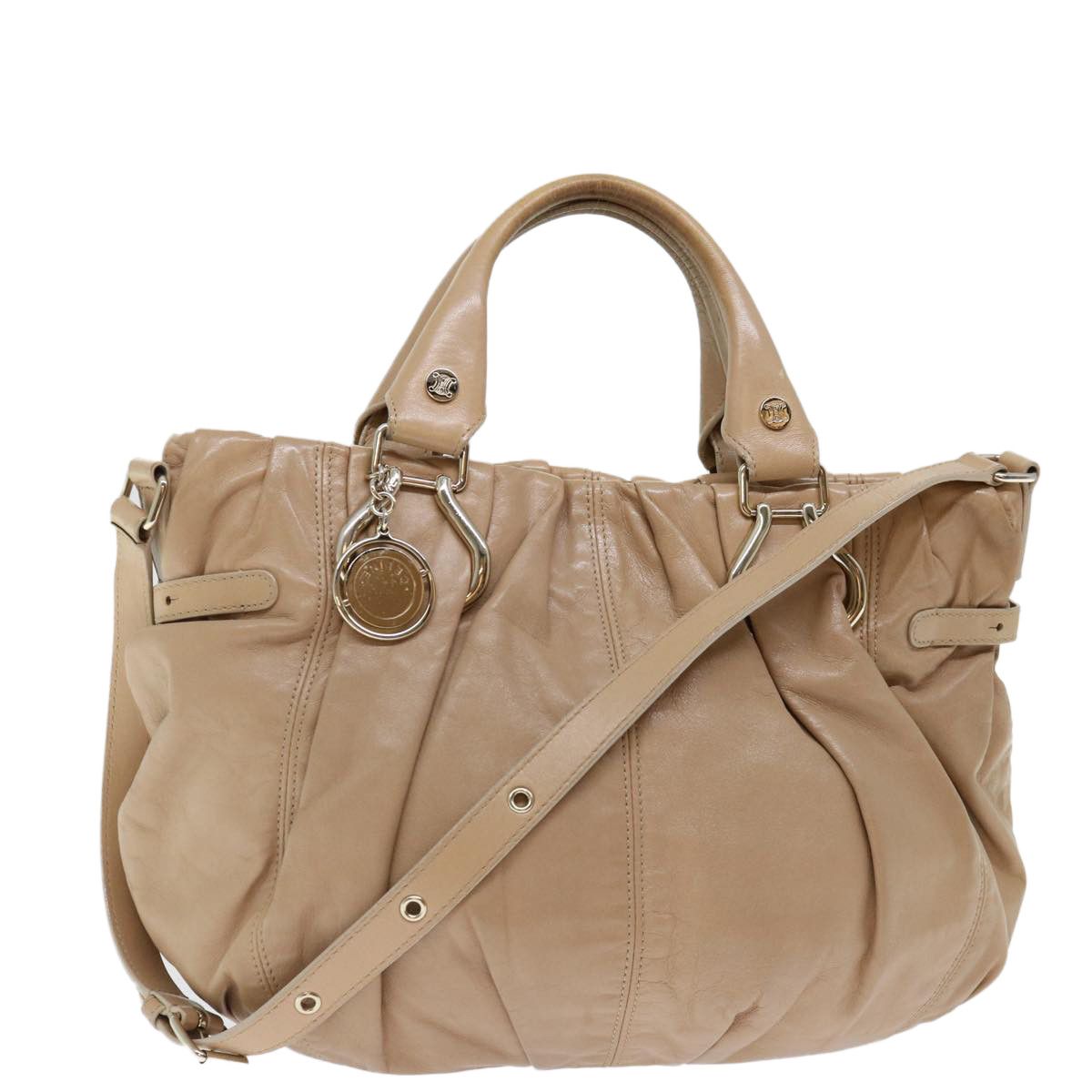 image of Celine Hand Bag Leather 2Way Beige Auth 70407, Women's
